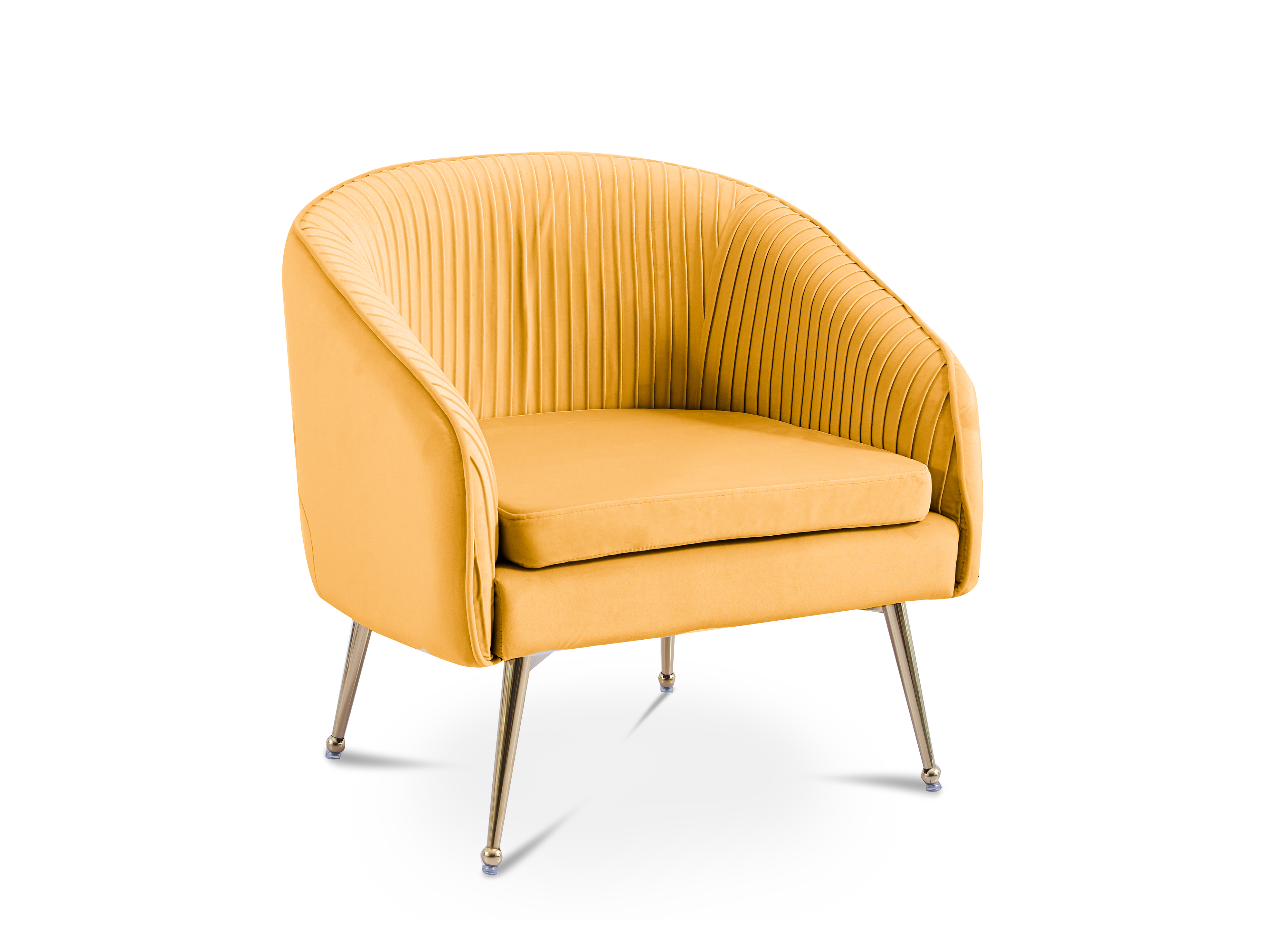 Fauteuil cabriolet en velours jaune pieds doré TRECY
