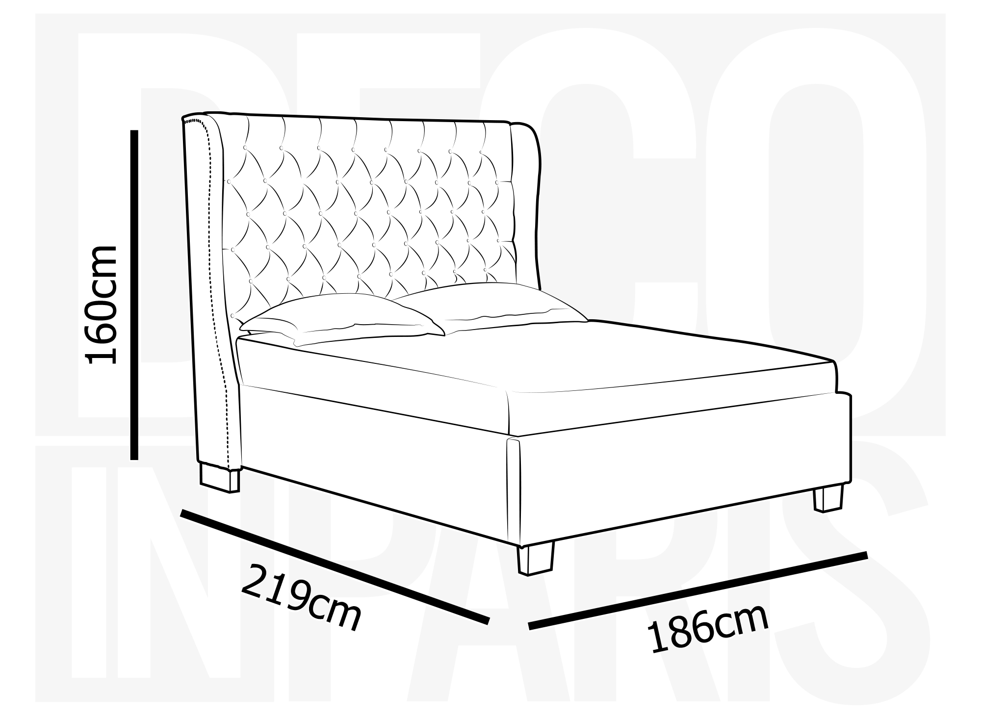 Lit coffre capitonné en tissu lin beige FLORINE 160 x 200 cm