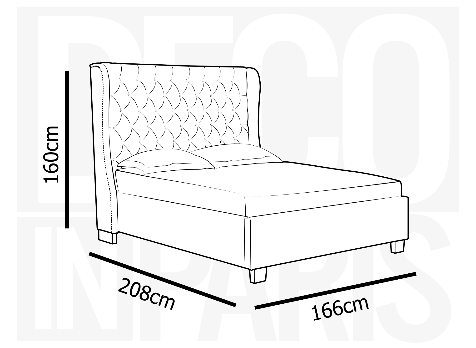 Lit coffre capitonné en tissu lin beige FLORINE 140 x 190 cm