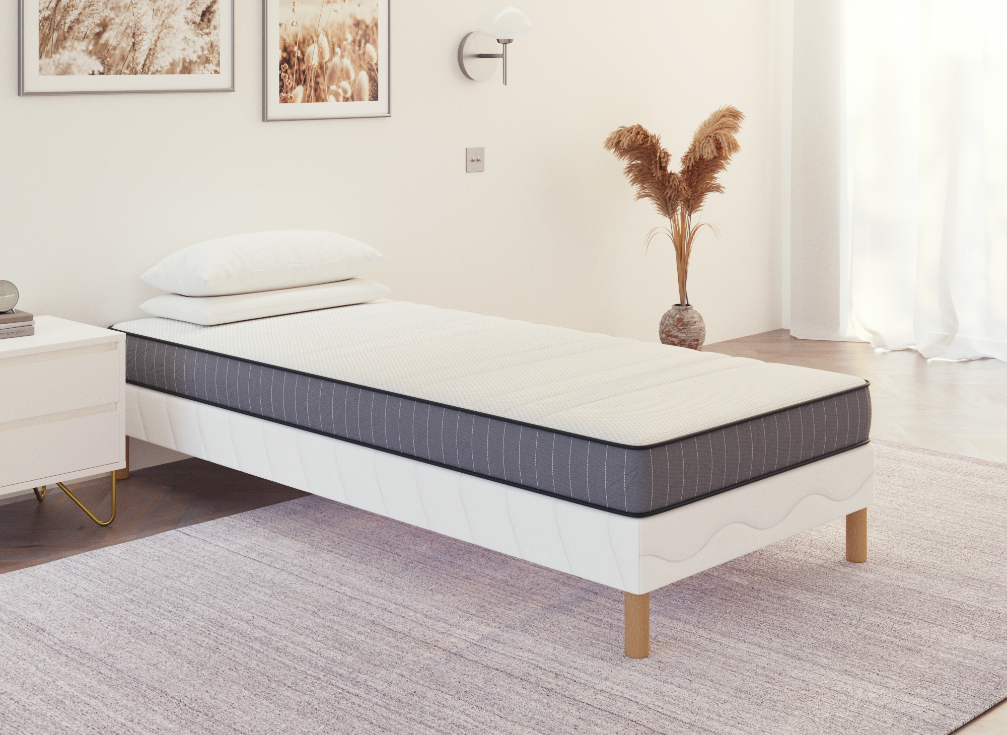 Ensemble 90x190 sommier tapissier & Matelas  en mousse 15 cm WOLK