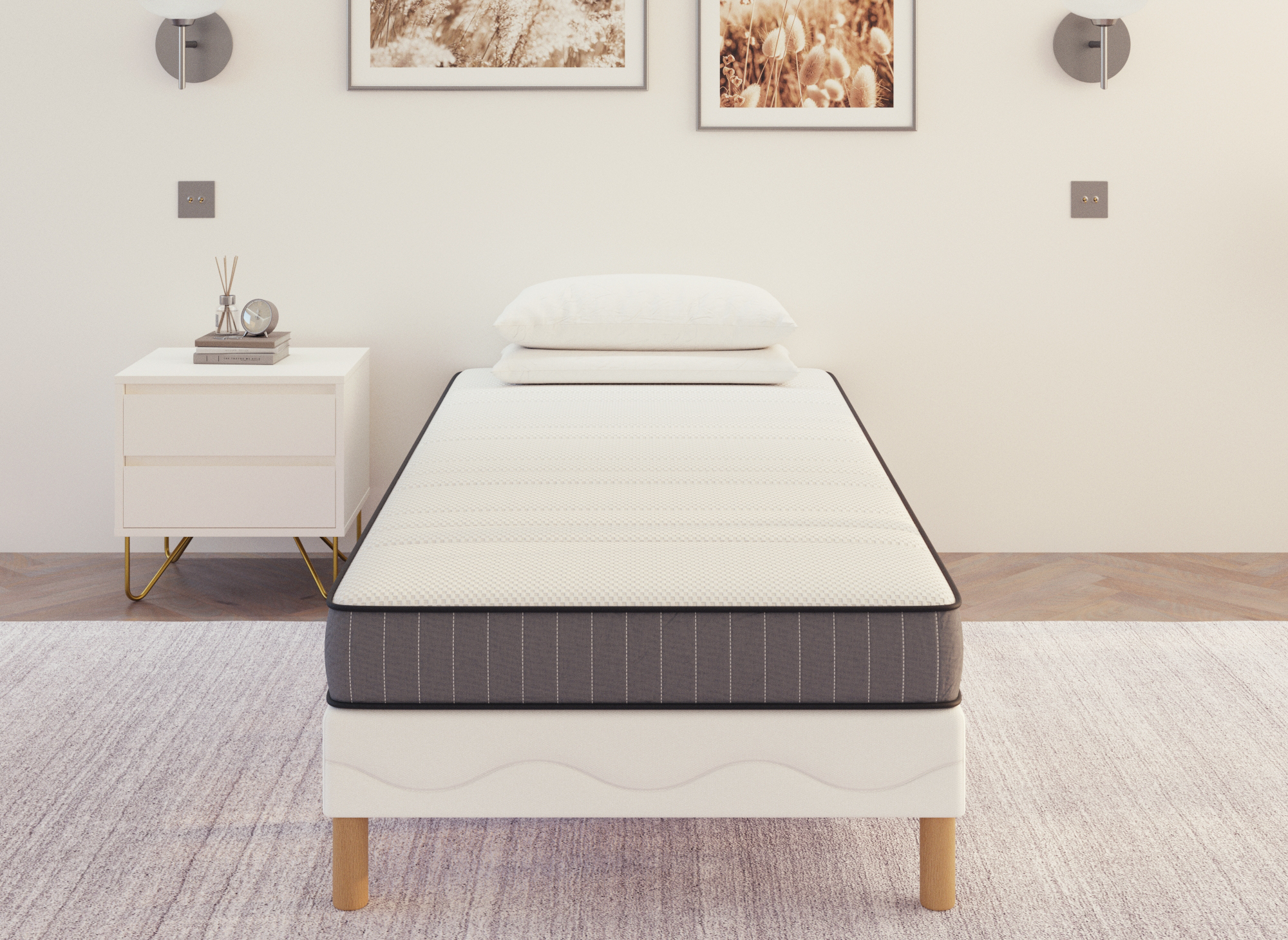 Ensemble 90x190 sommier tapissier & Matelas  en mousse 15 cm WOLK