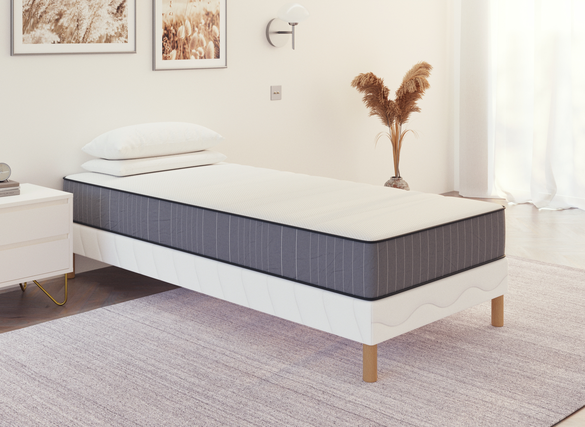 Ensemble 90x190 sommier tapissier + Matelas en mousse 20 cm - AWAN