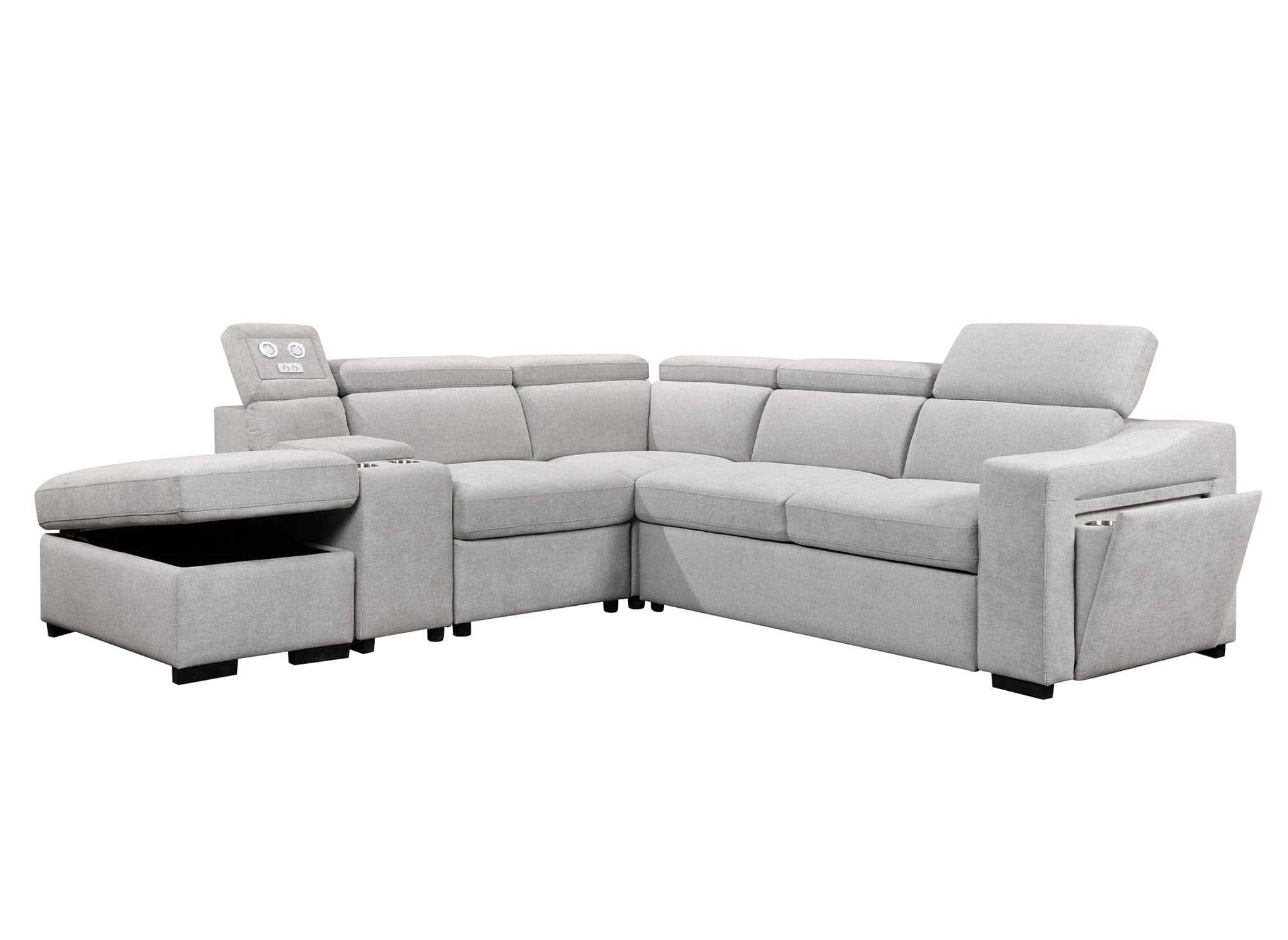 Canapé d'angle convertible en tissu beige DEREK XL - Angle gauche