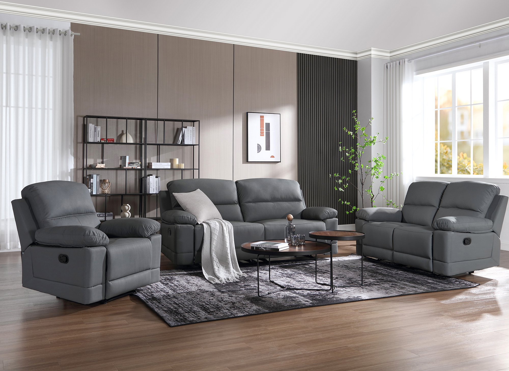 Fauteuil relax manuel en simili cuir gris foncé DANY