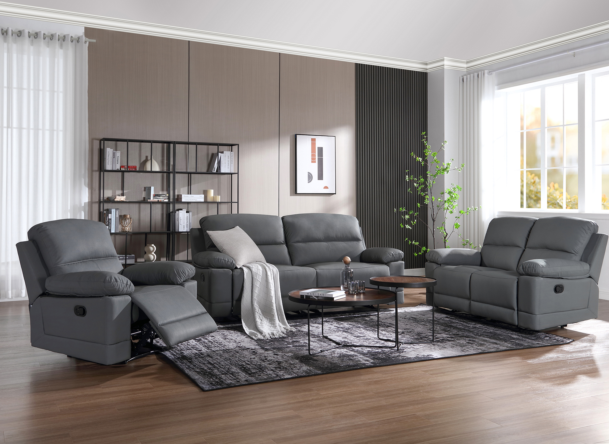 Fauteuil relax manuel en simili cuir gris foncé DANY