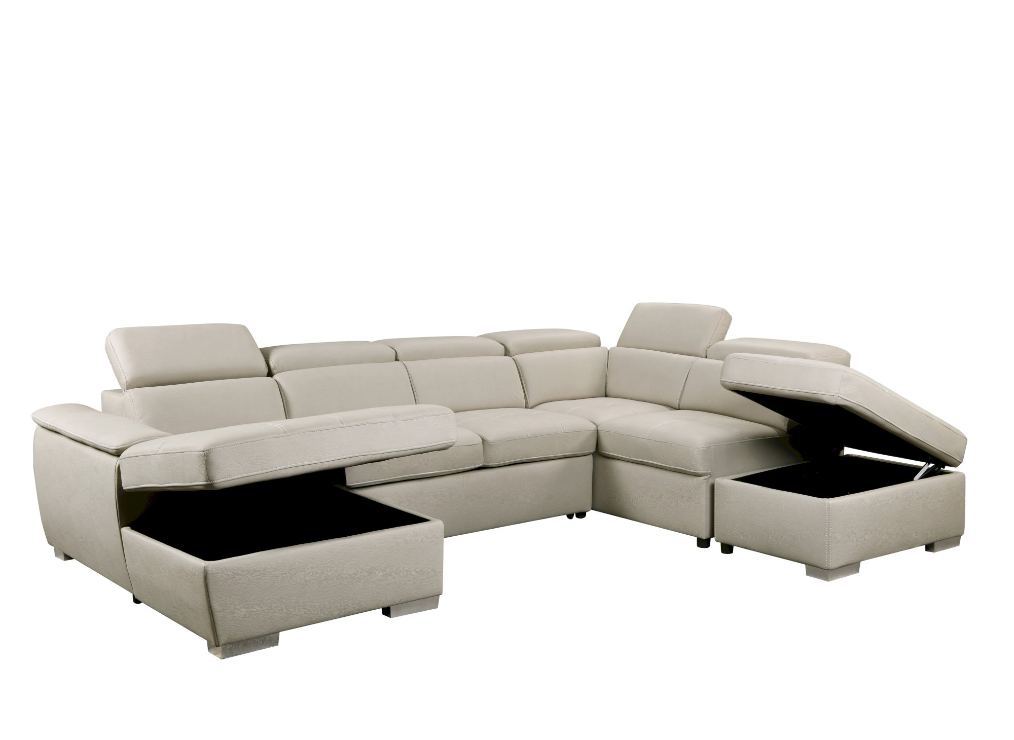Canapé convertible et panoramique avec coffre de rangement en tissu beige OLIVER - Angle Gauche