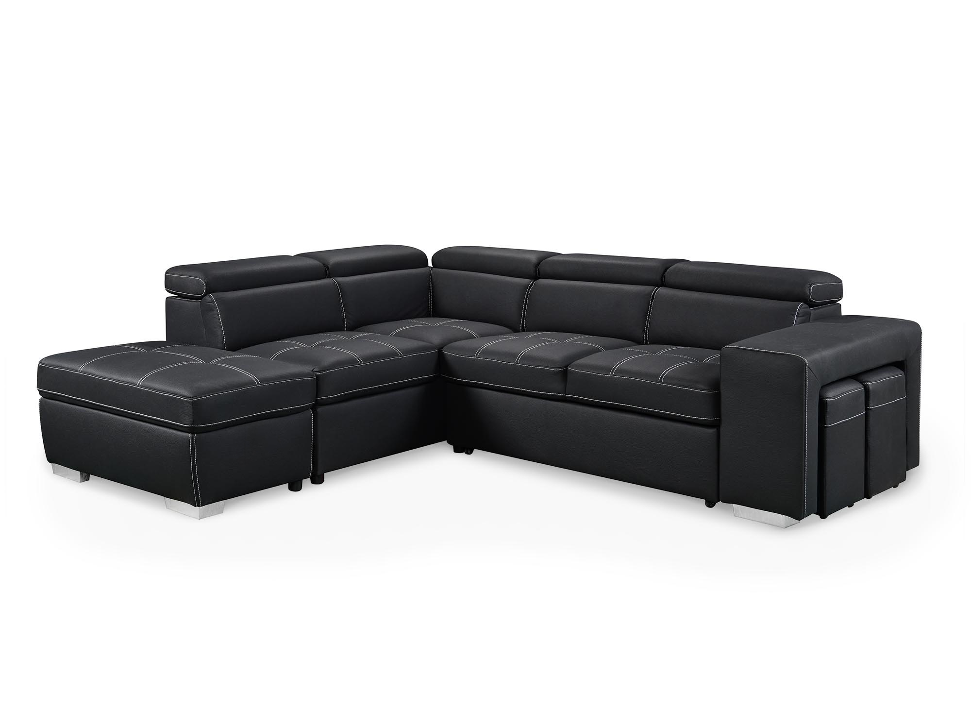 Canapé d'angle convertible en tissu noir DAVON - angle gauche