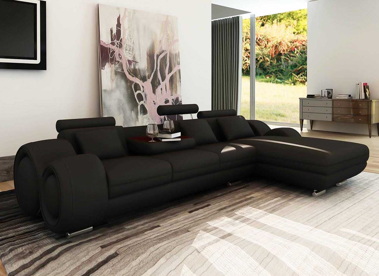Canape D Angle Noir Avec Meridienne Oslo Angle Droit Dip