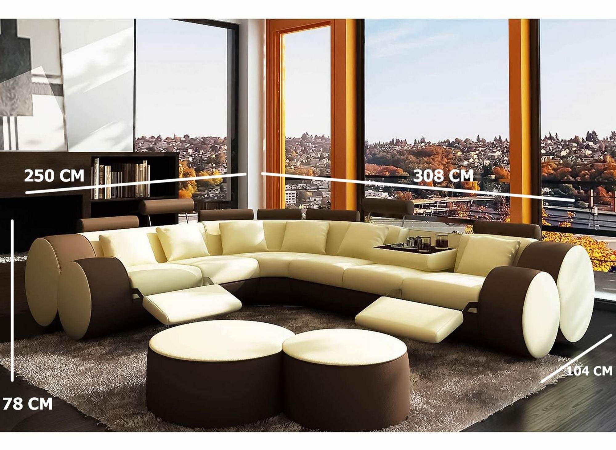 7_canape d angle cuir beige et marron positions relax roma ...