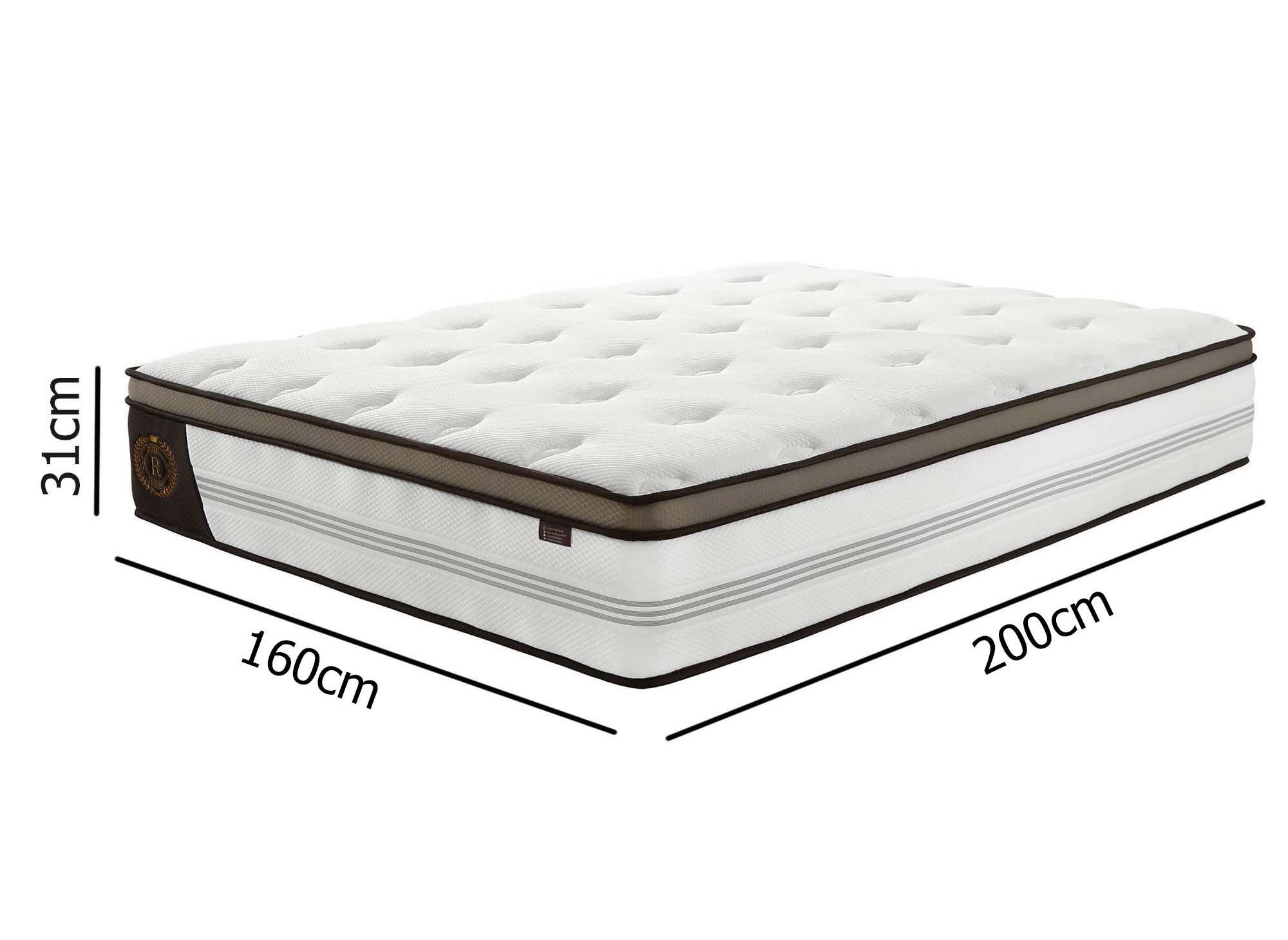 Matelas hybride ROYAL LUX 160 x 200 cm ressorts ensachés et mémoire de forme épaisseur 31 cm
