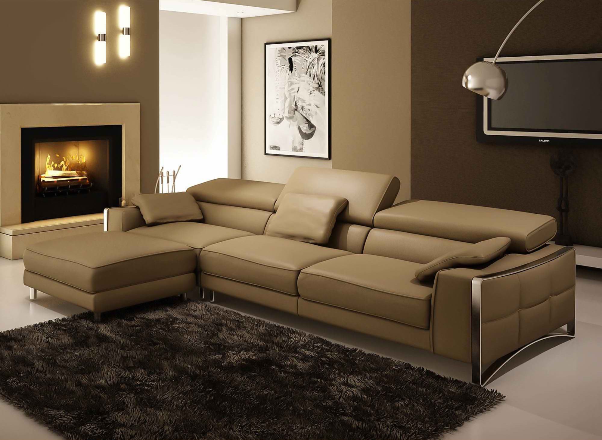 Canape d angle design en cuir marron camel sheyla angle gauche