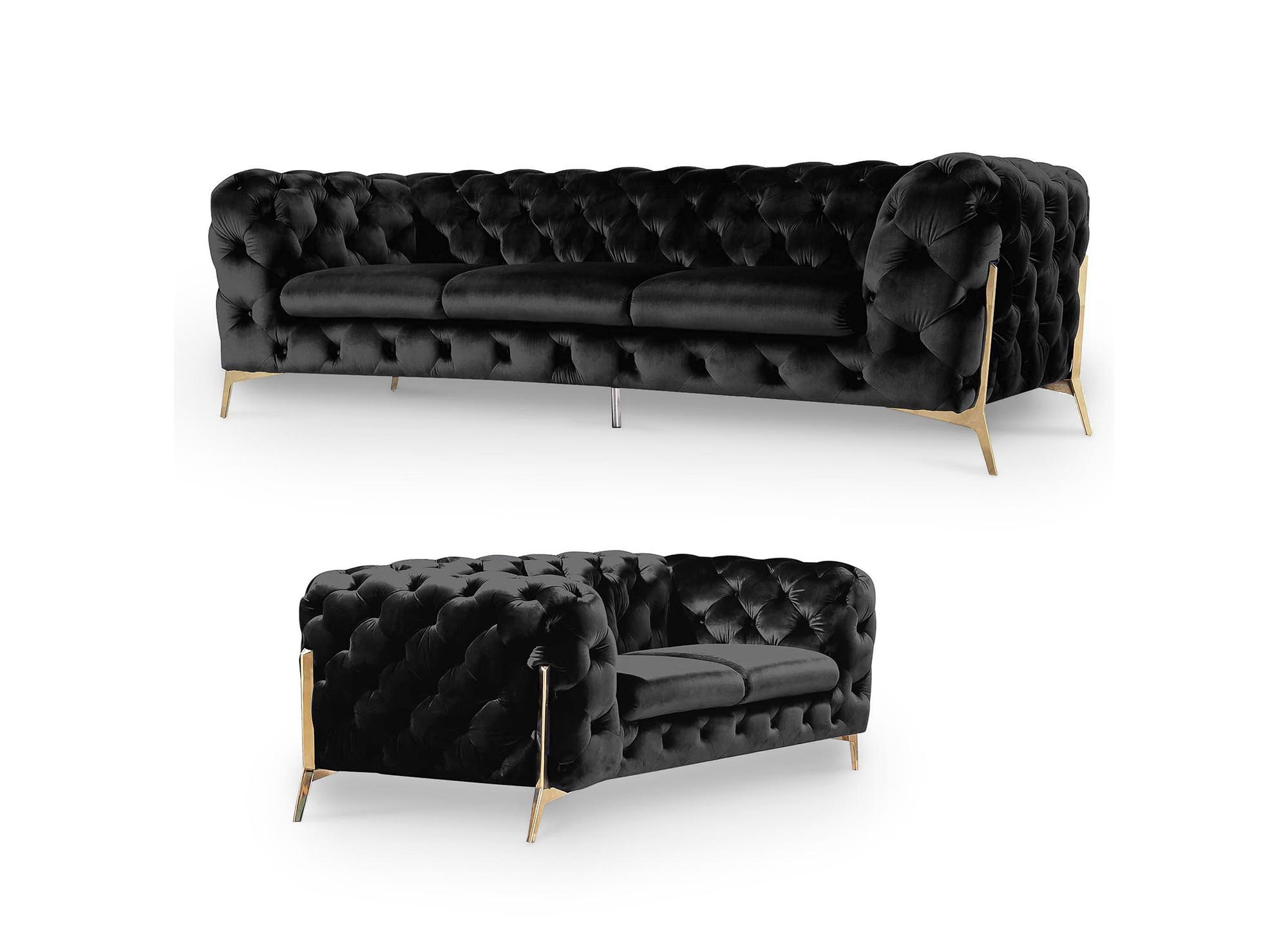 Ensemble canape 3 2 places chesterfield velours noir ...