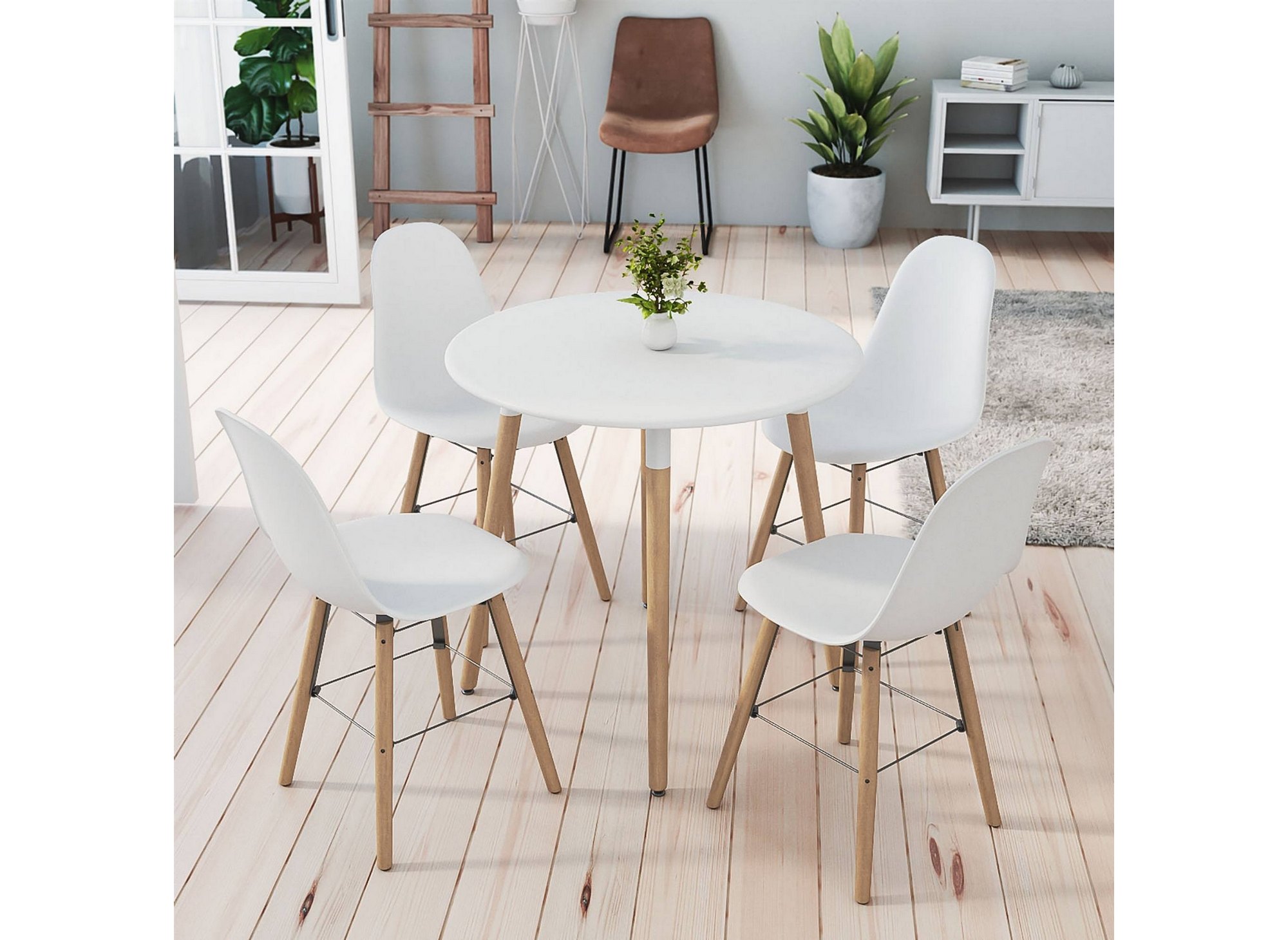 Ensemble table ronde rimma 4 chaises blanches scandinaves  DIP