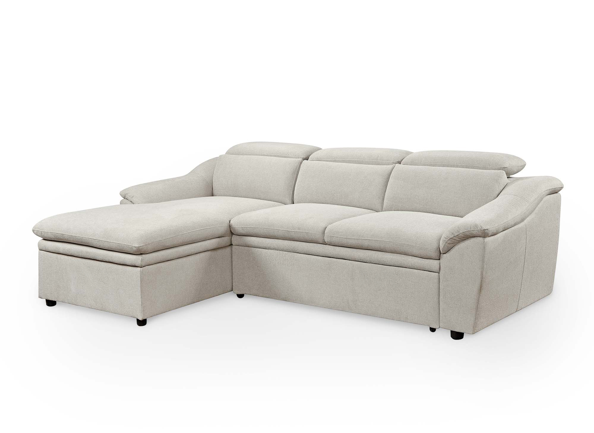 Canapé d’angle convertible avec coffre de rangement en tissu beige DITA – Angle gauche