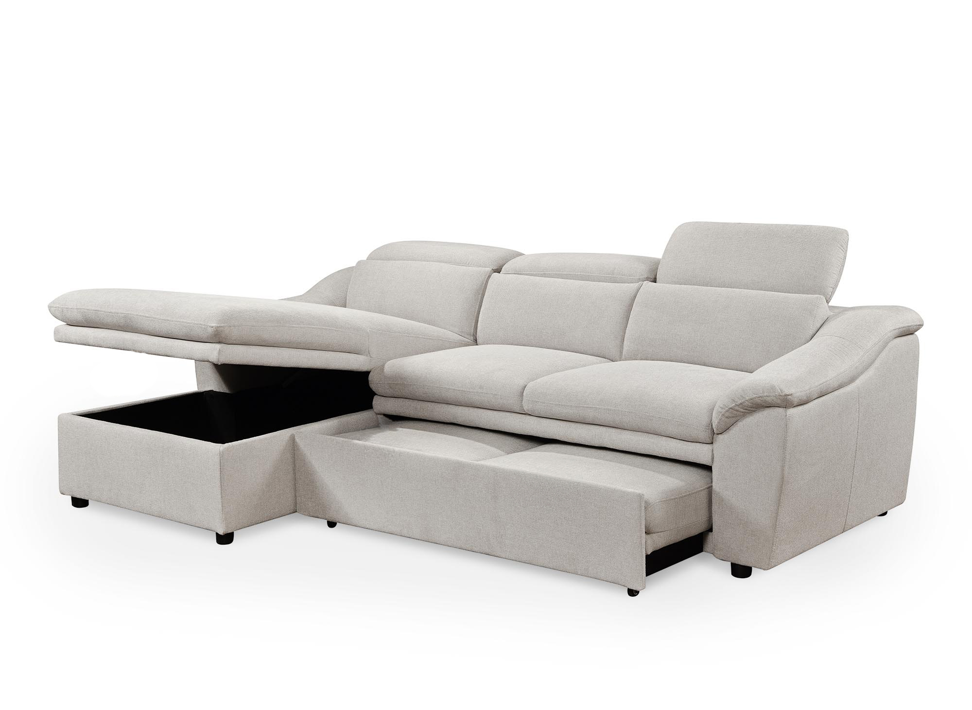 Canapé d’angle convertible avec coffre de rangement en tissu beige DITA – Angle gauche