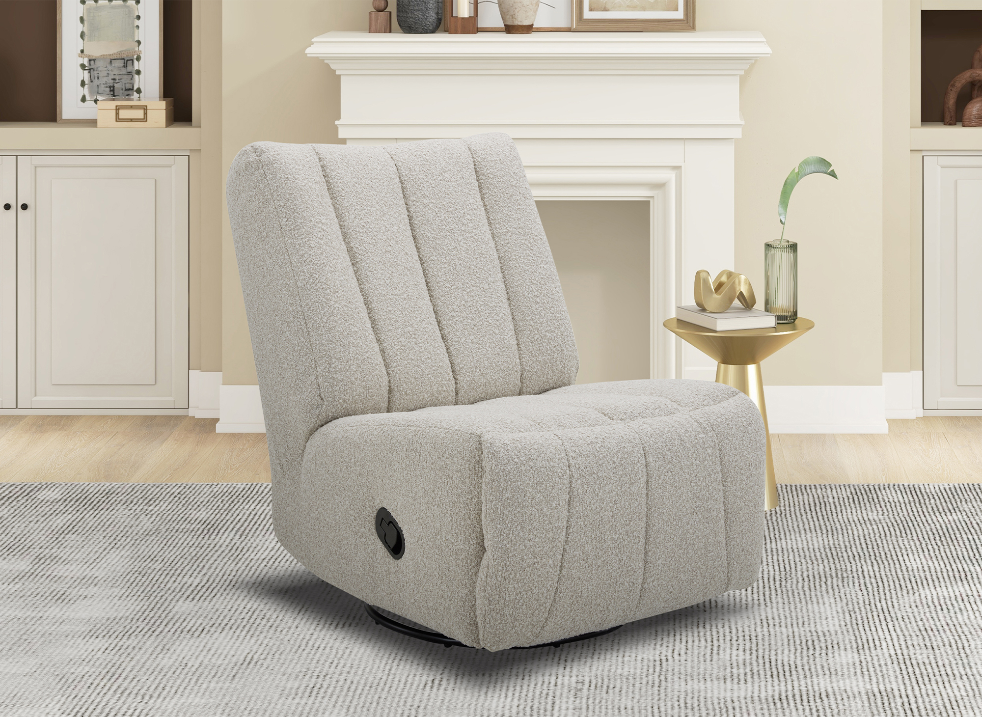 Fauteuil relax pivotant à commande manuelle effet peau de mouton beige TILIO