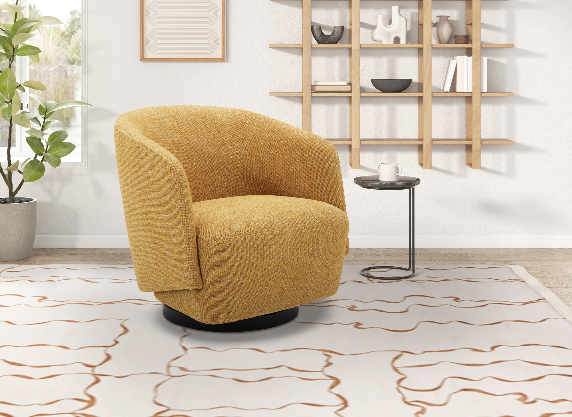 Fauteuil pivotant en tissu jaune MATHIS