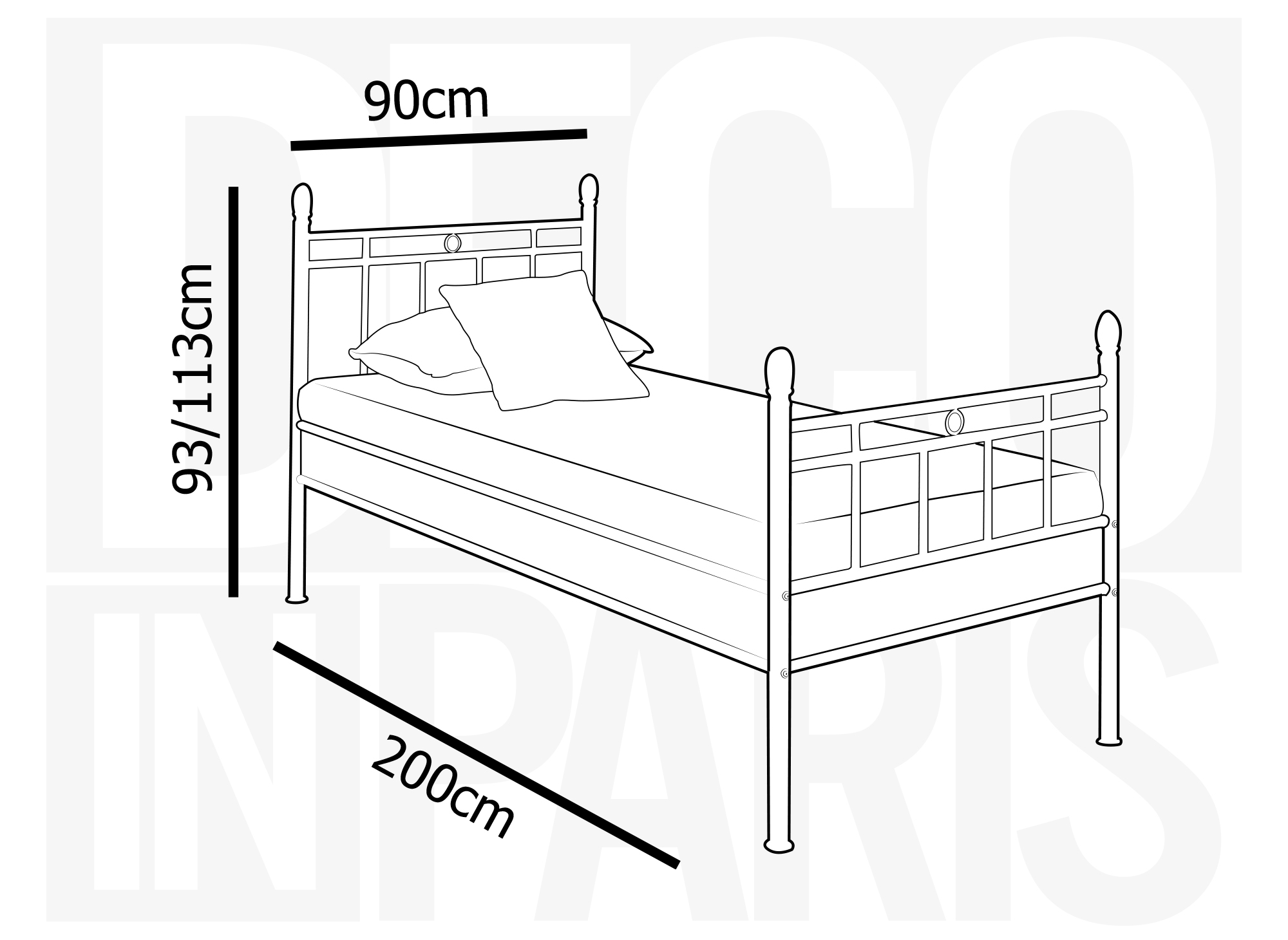 Lit simple en métal blanc KADY 90 x 190 cm