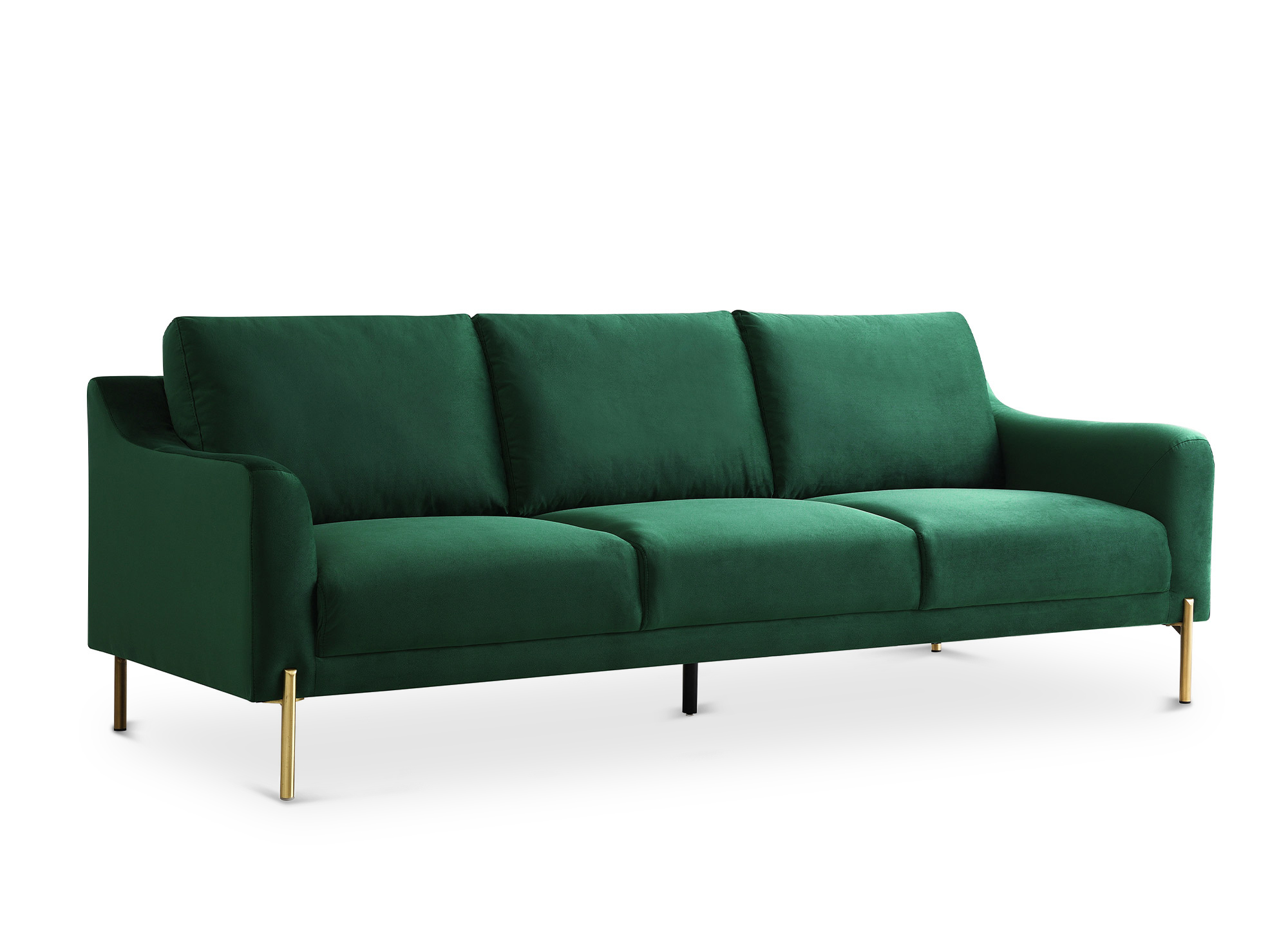 Canapé droit 3 places en velours vert CELINE