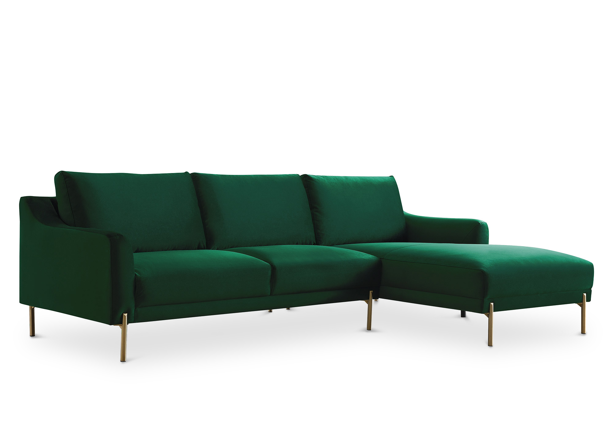 Canapé d'angle avec méridienne en velours vert CELINE - Angle Droit