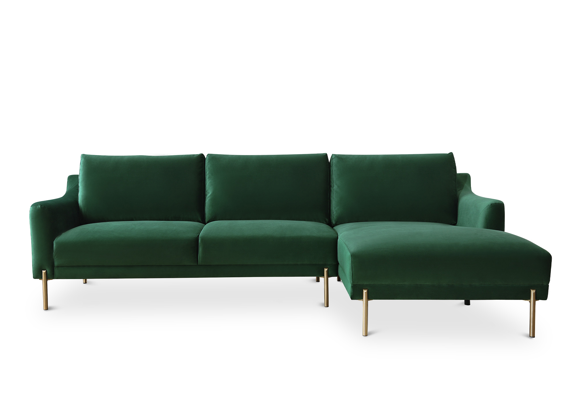 Canapé d'angle avec méridienne en velours vert CELINE - Angle Droit