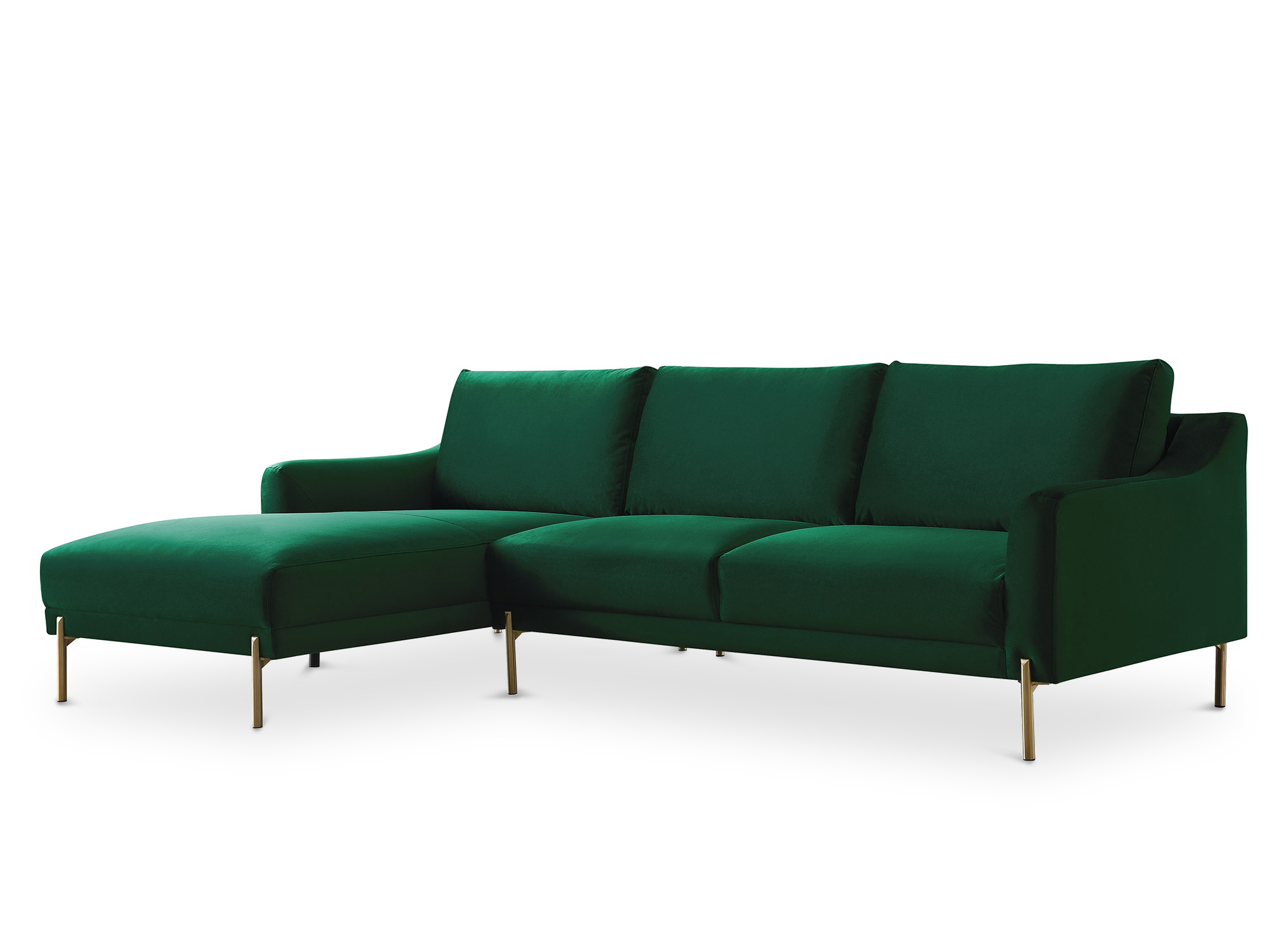 Canapé d'angle avec méridienne en velours vert CELINE - Angle Gauche