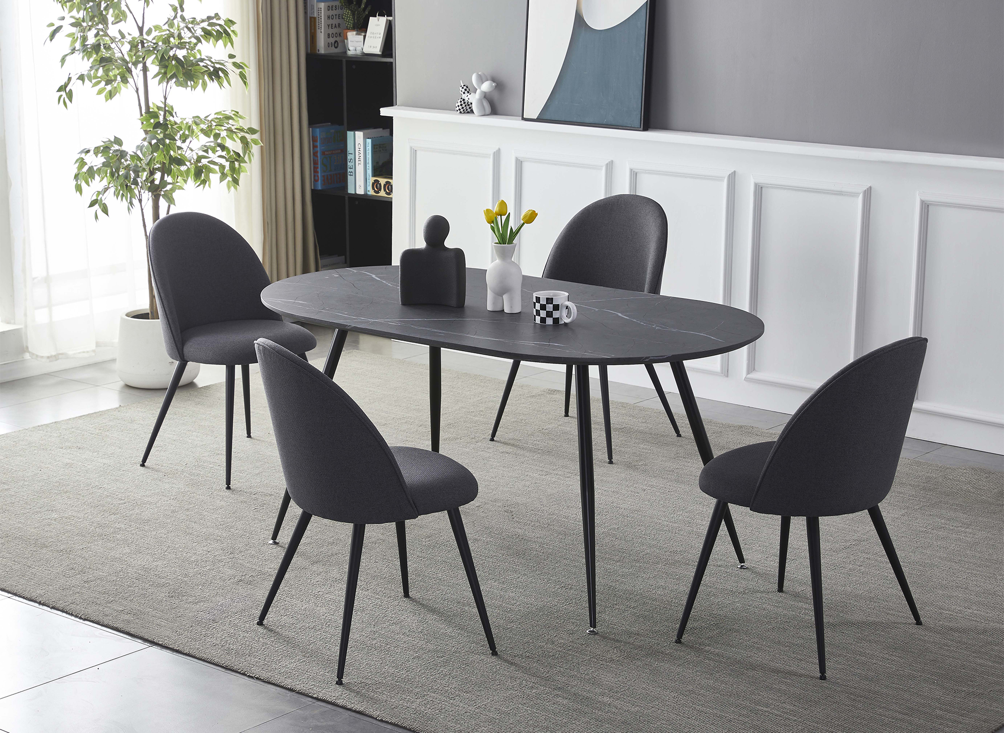 Table à manger ovale effet marbre gris DIWAN