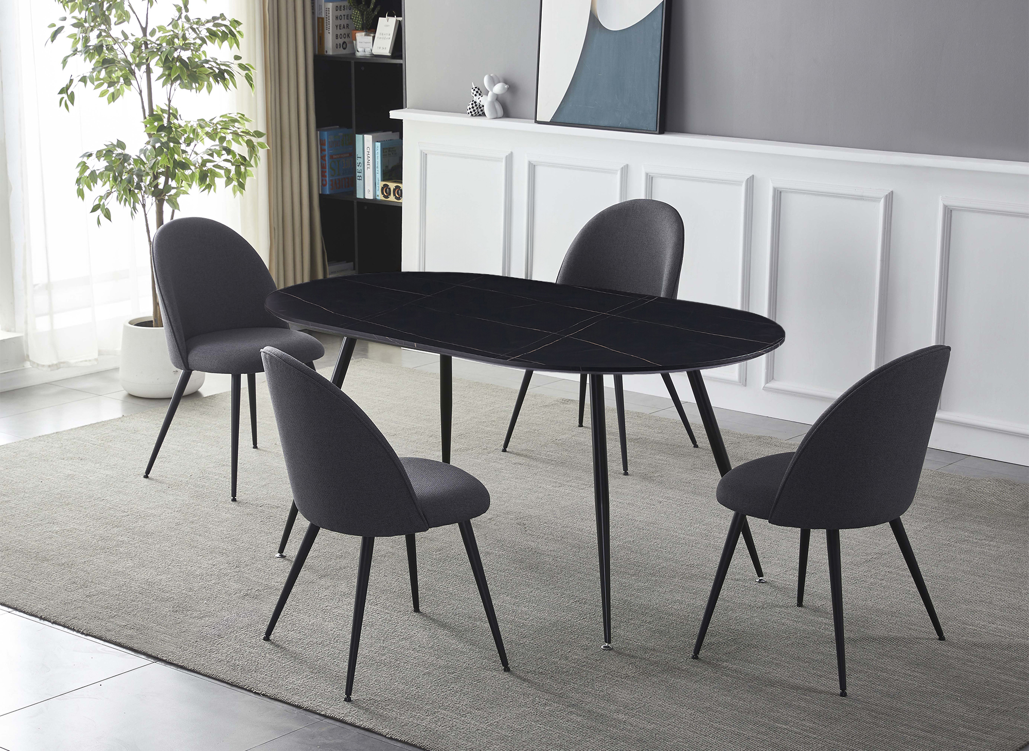 Table à manger ovale effet marbre noir DIWAN