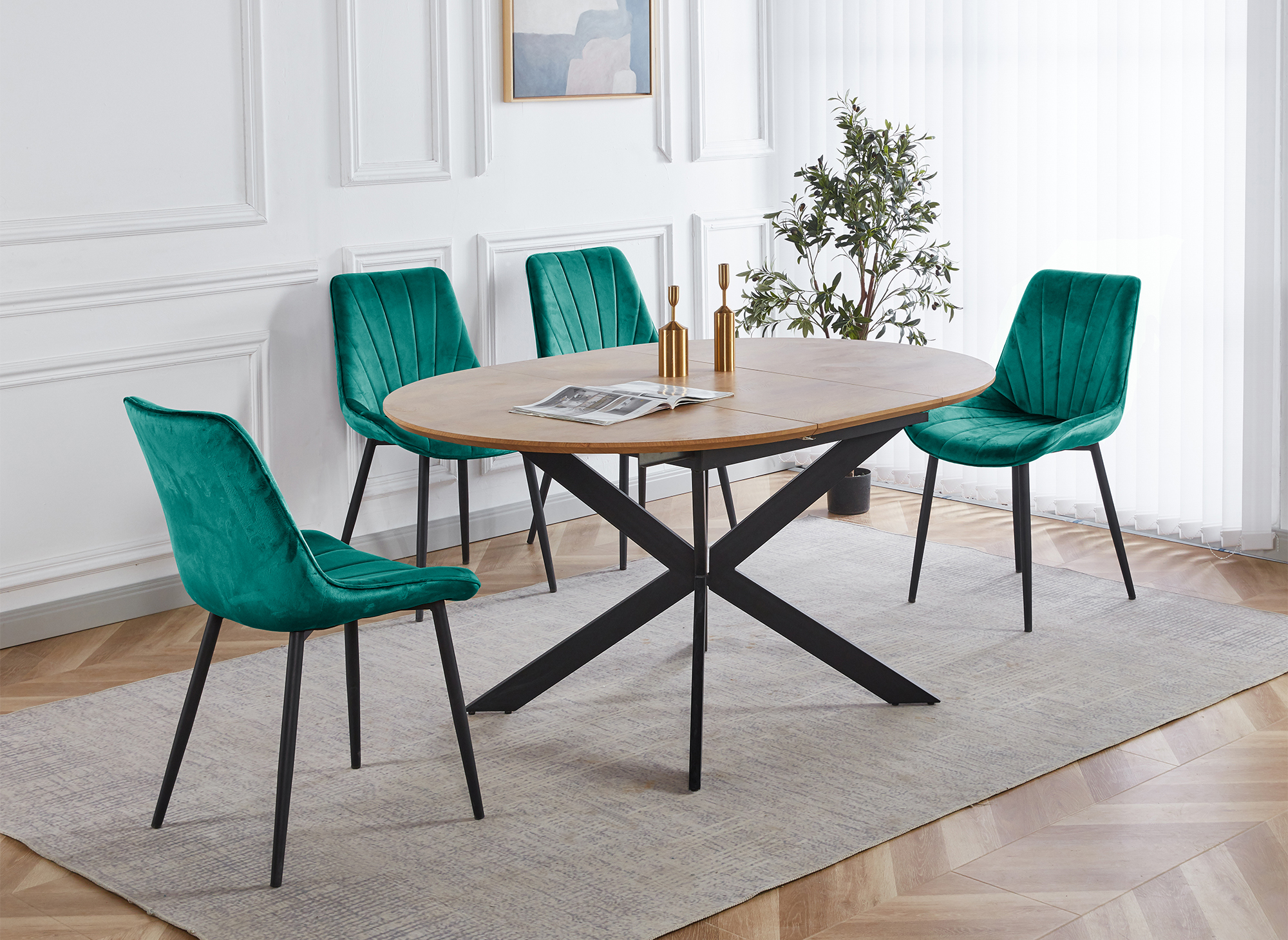 Lot de 4 chaises design en velours vert ELOVA