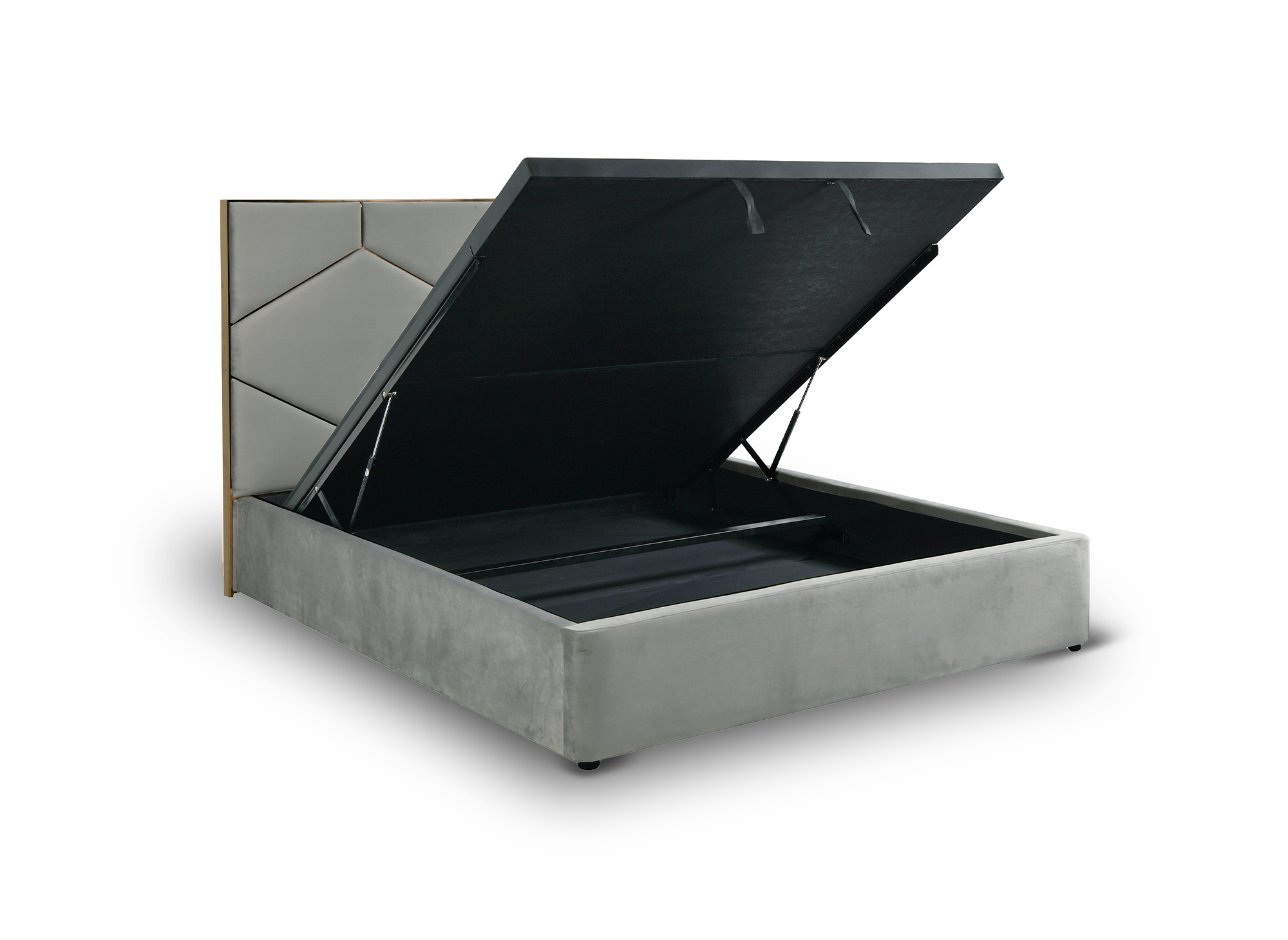 Lit coffre avec tête de lit design en velours gris LARA 160 x 200 cm