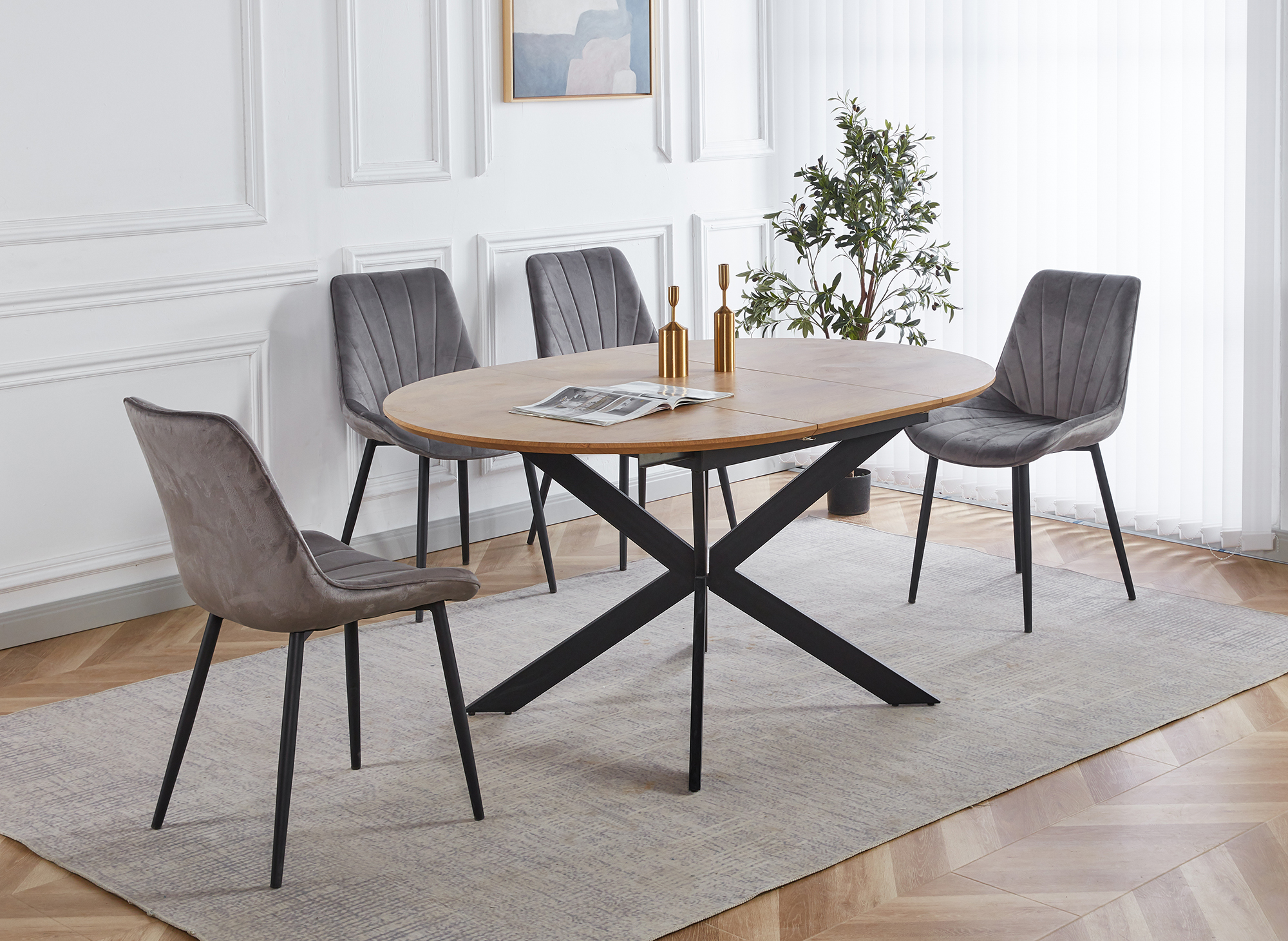 Lot de 4 chaises design en velours gris ELOVA