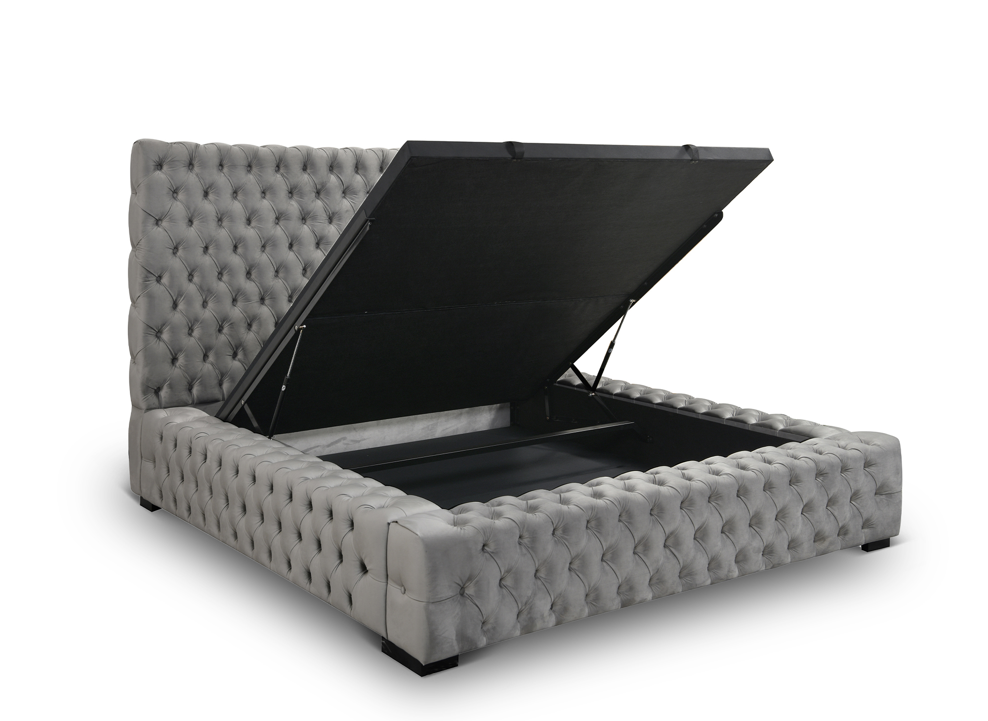 Lit coffre capitonné en velours gris IDALINE 160 x 200 cm