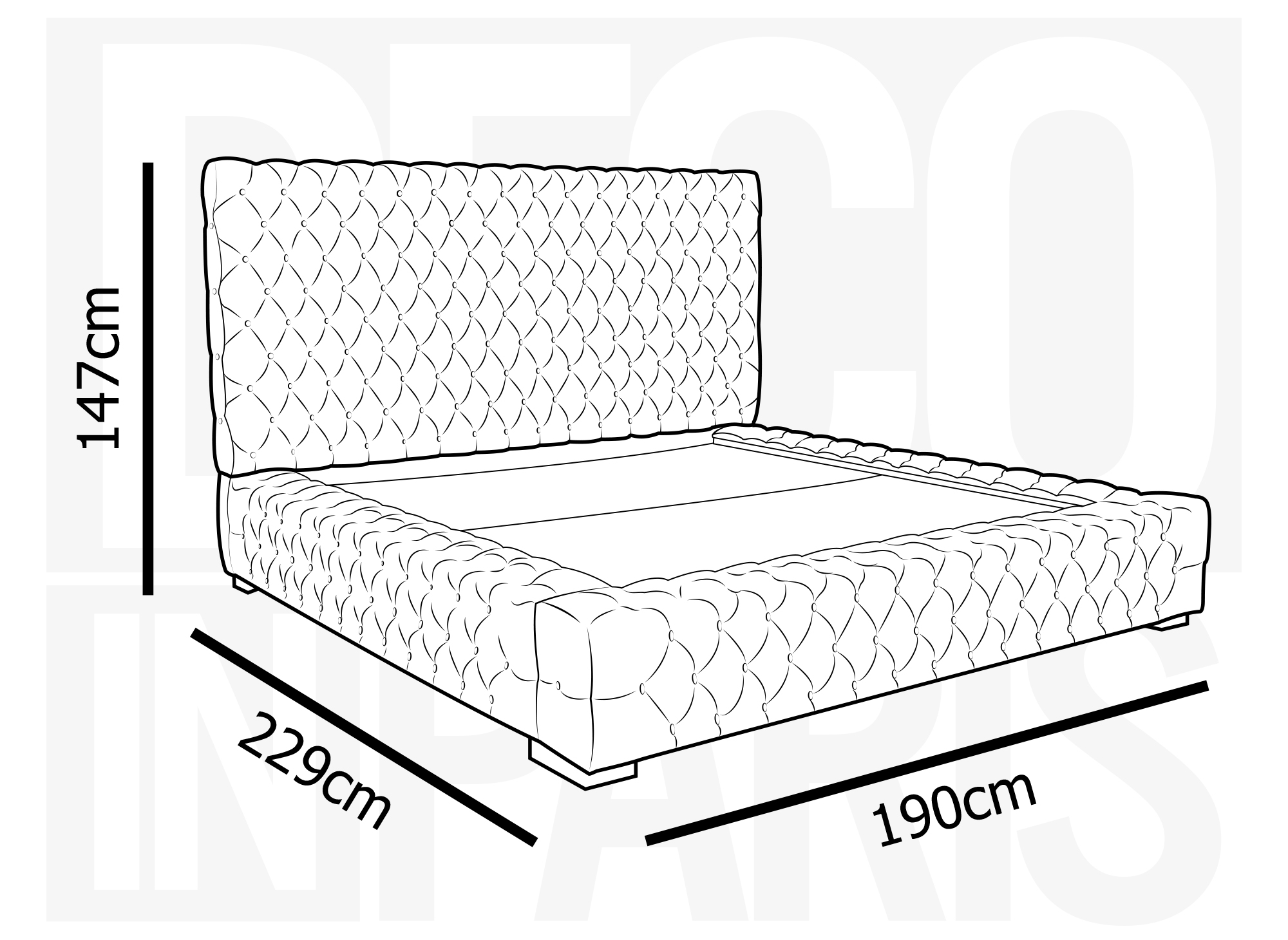 Lit coffre capitonné en velours beige IDALINE 140 x 190 cm
