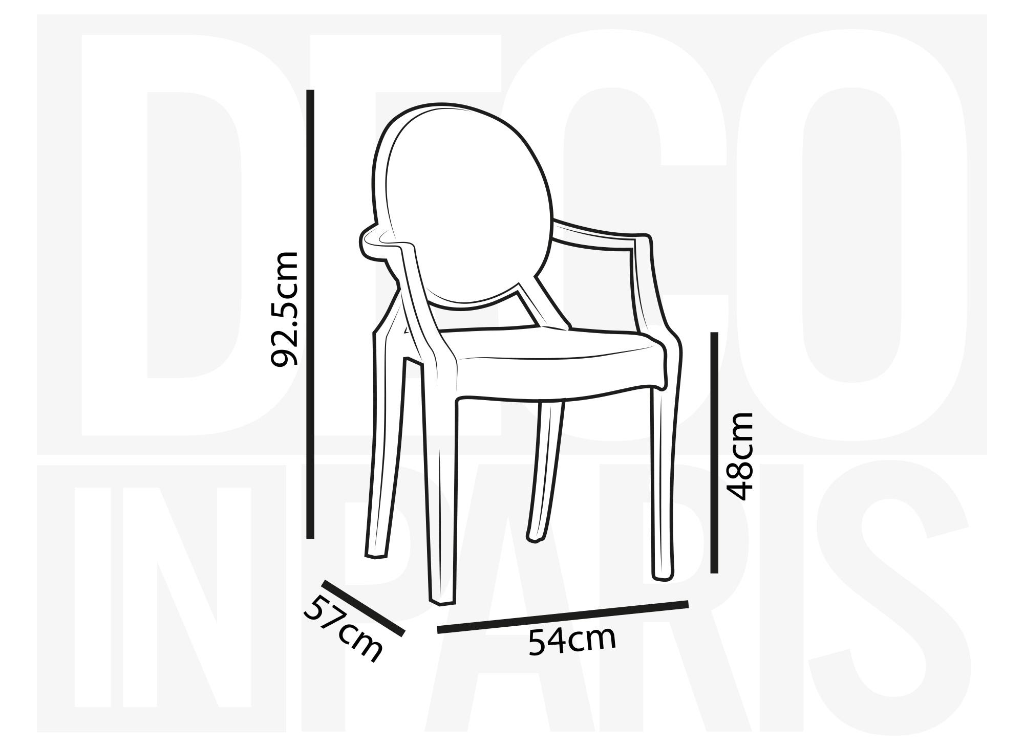 Lot de 4 chaises en plexi transparent avec accoudoirs  TOLGA