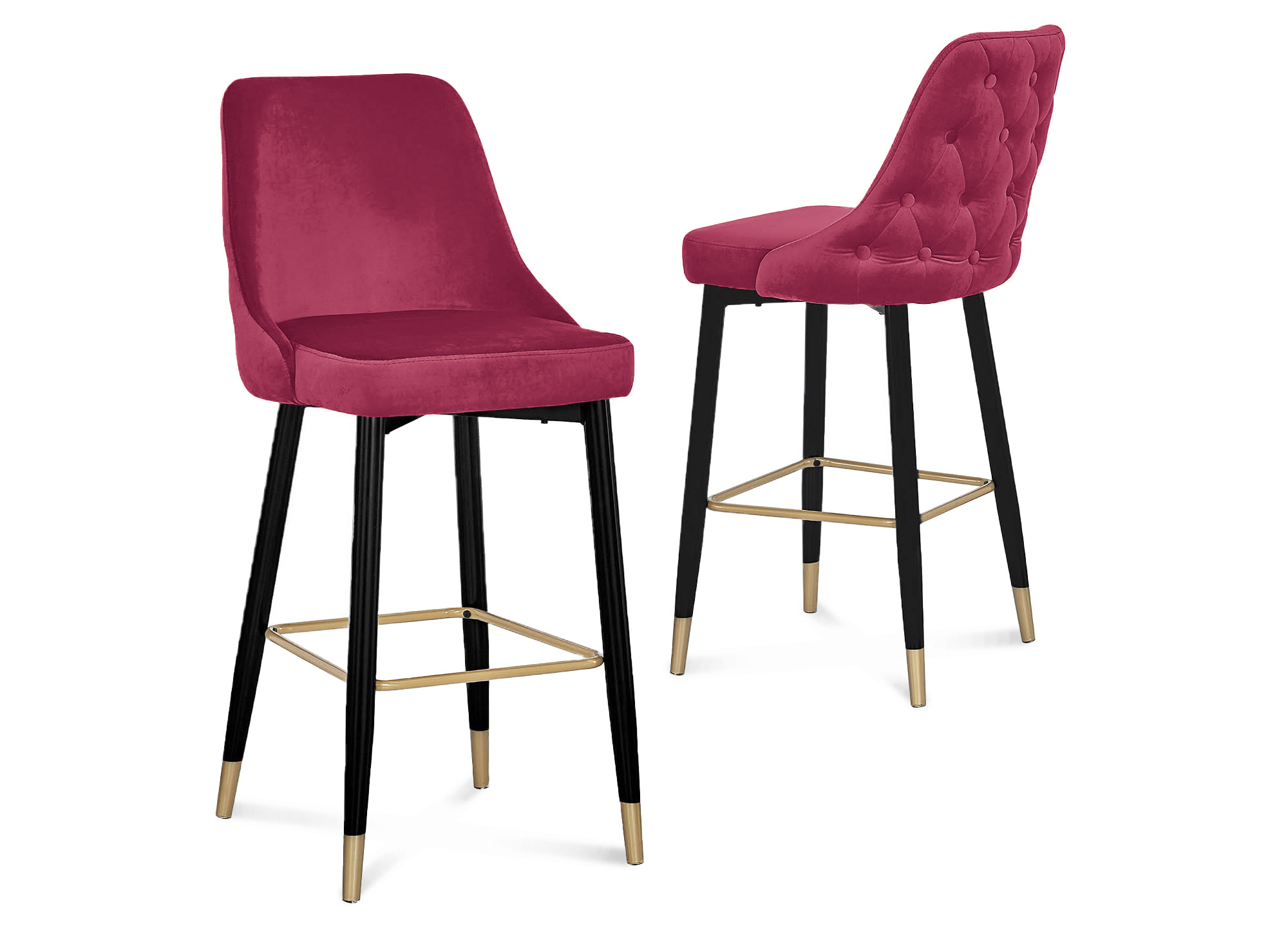 Lot de 2 tabourets de bar en velours rouge bordeaux DORINA