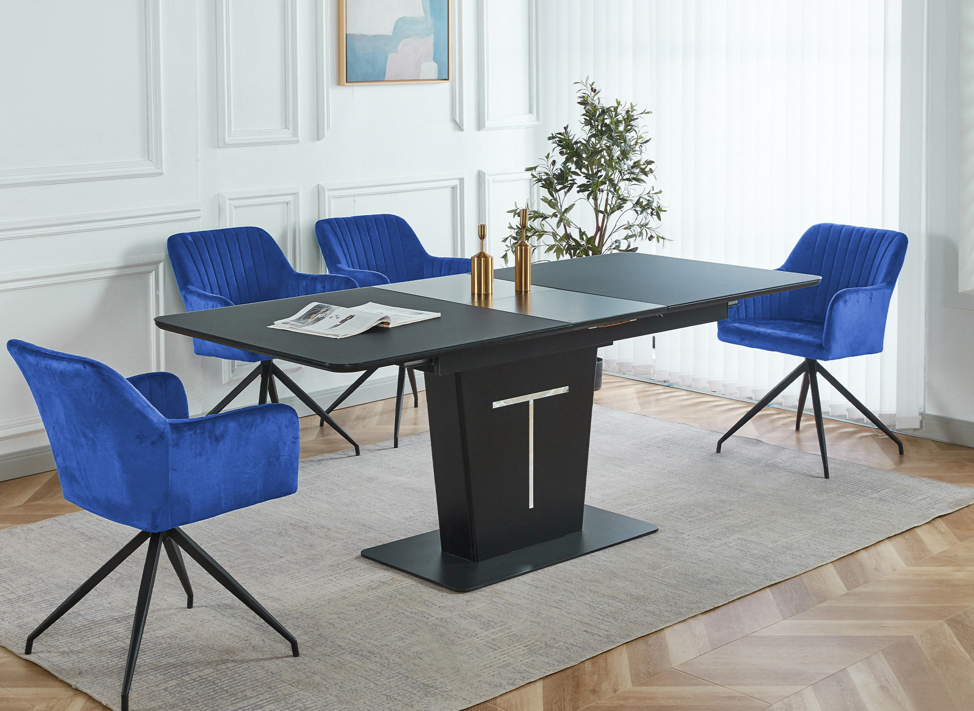 Lot de 2 chaises en velours bleu pieds en métal noir RATUS
