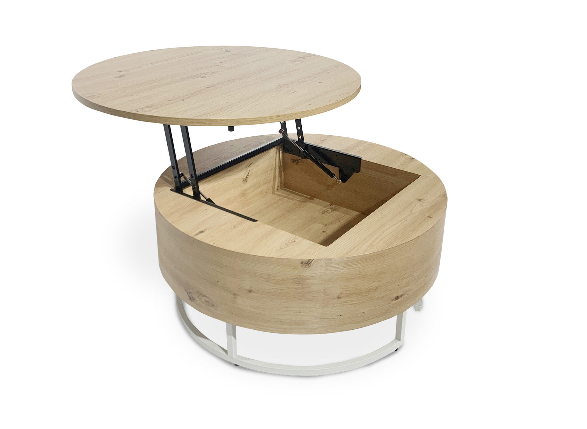 Table basse en bois avec plateau relevable et rangement pieds en métal blanc BILLIE