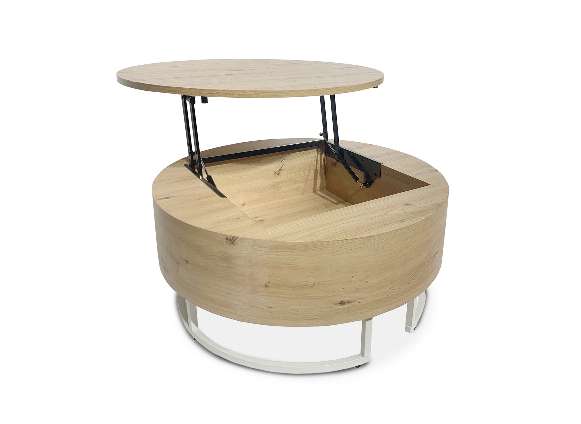 Table basse en bois avec plateau relevable et rangement pieds en métal blanc BILLIE