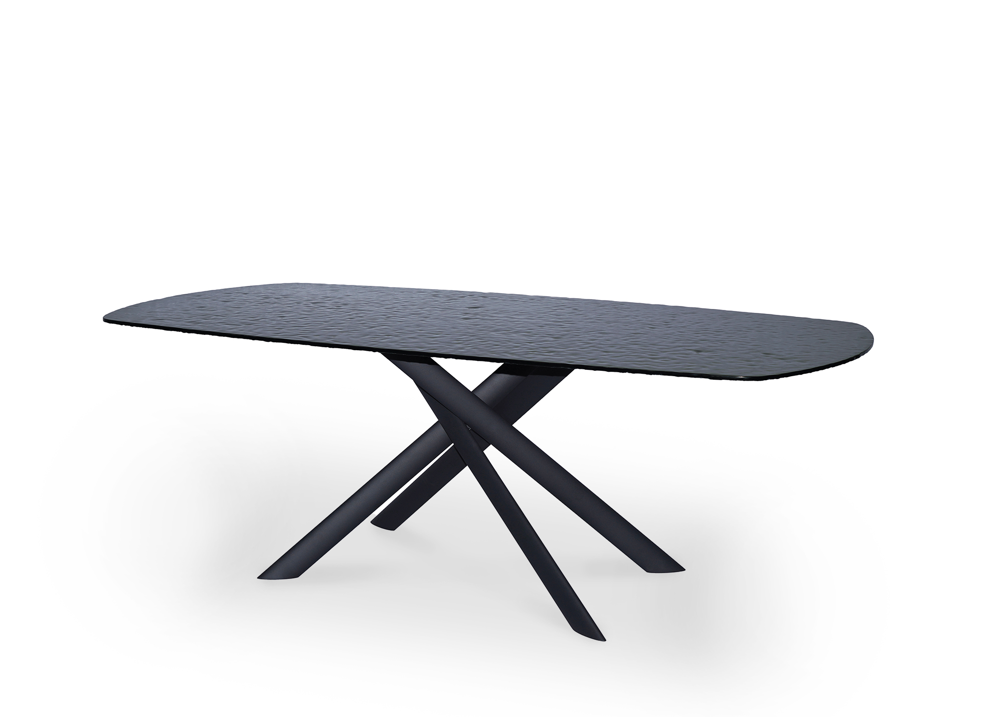 Table à manger design 8 personnes en verre trempé et métal noir AMAYA