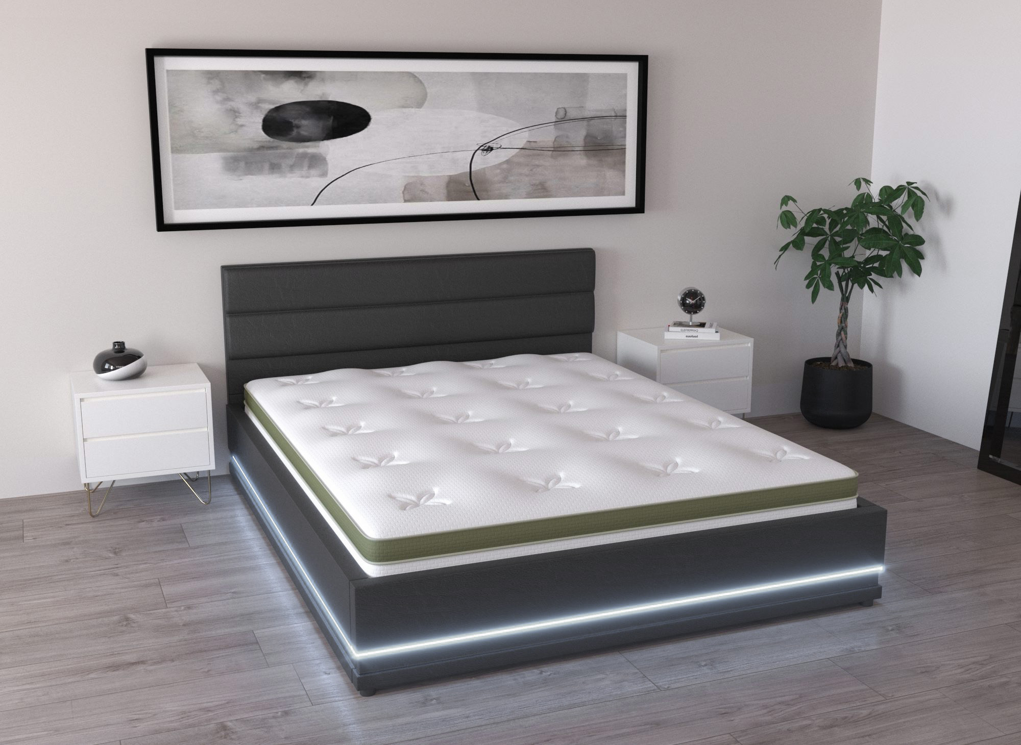 Lit coffre en simili cuir noir avec LED 140x190 cm ELENCE