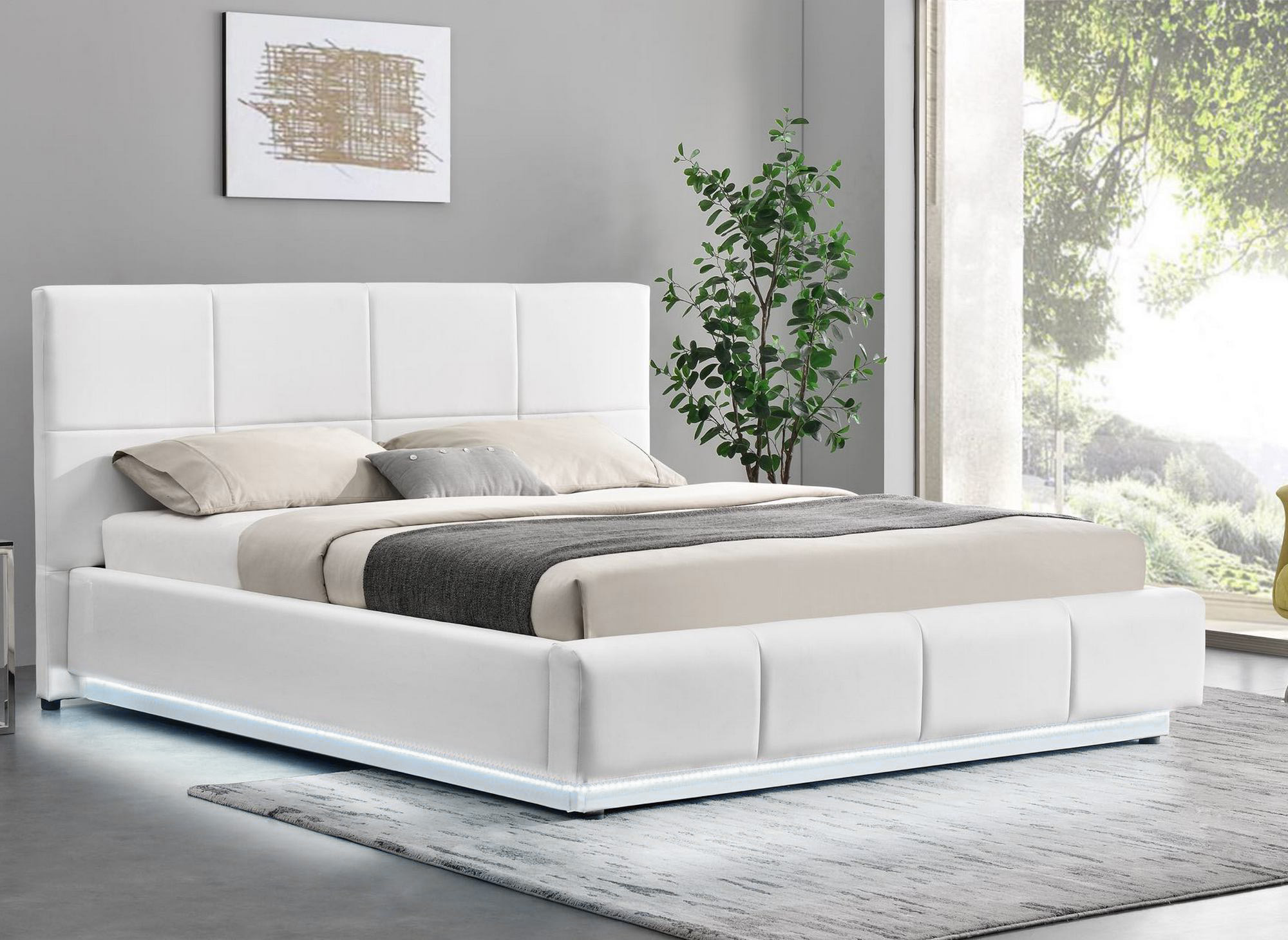 Lit coffre en simili cuir blanc avec LED 140x190 cm DIVINE