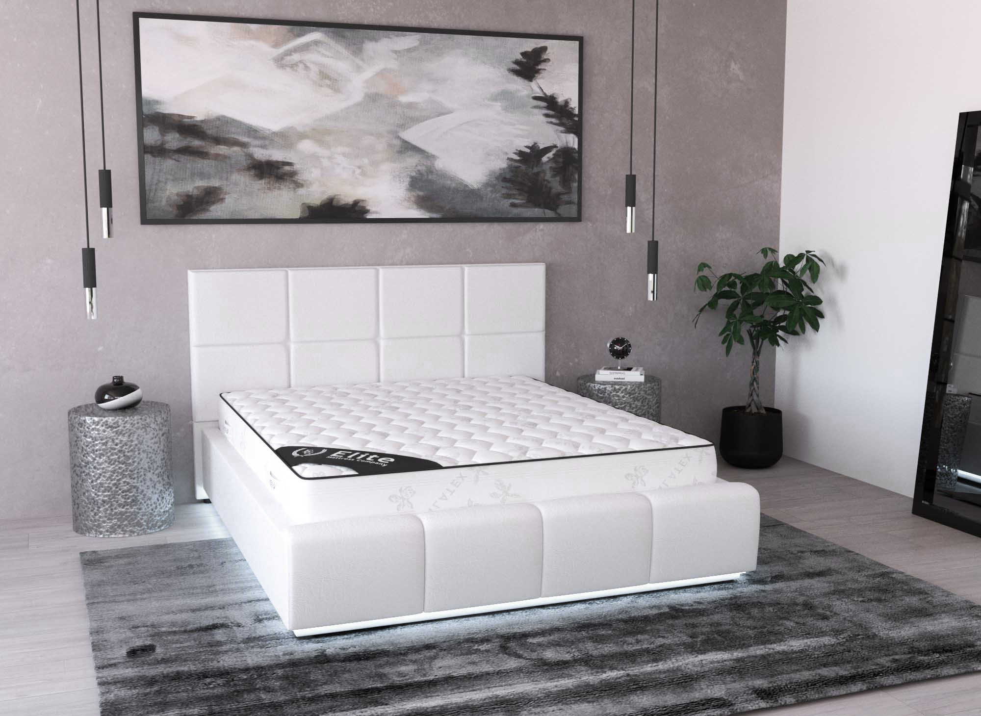 Lit coffre en simili cuir blanc avec LED 140x190 cm DIVINE