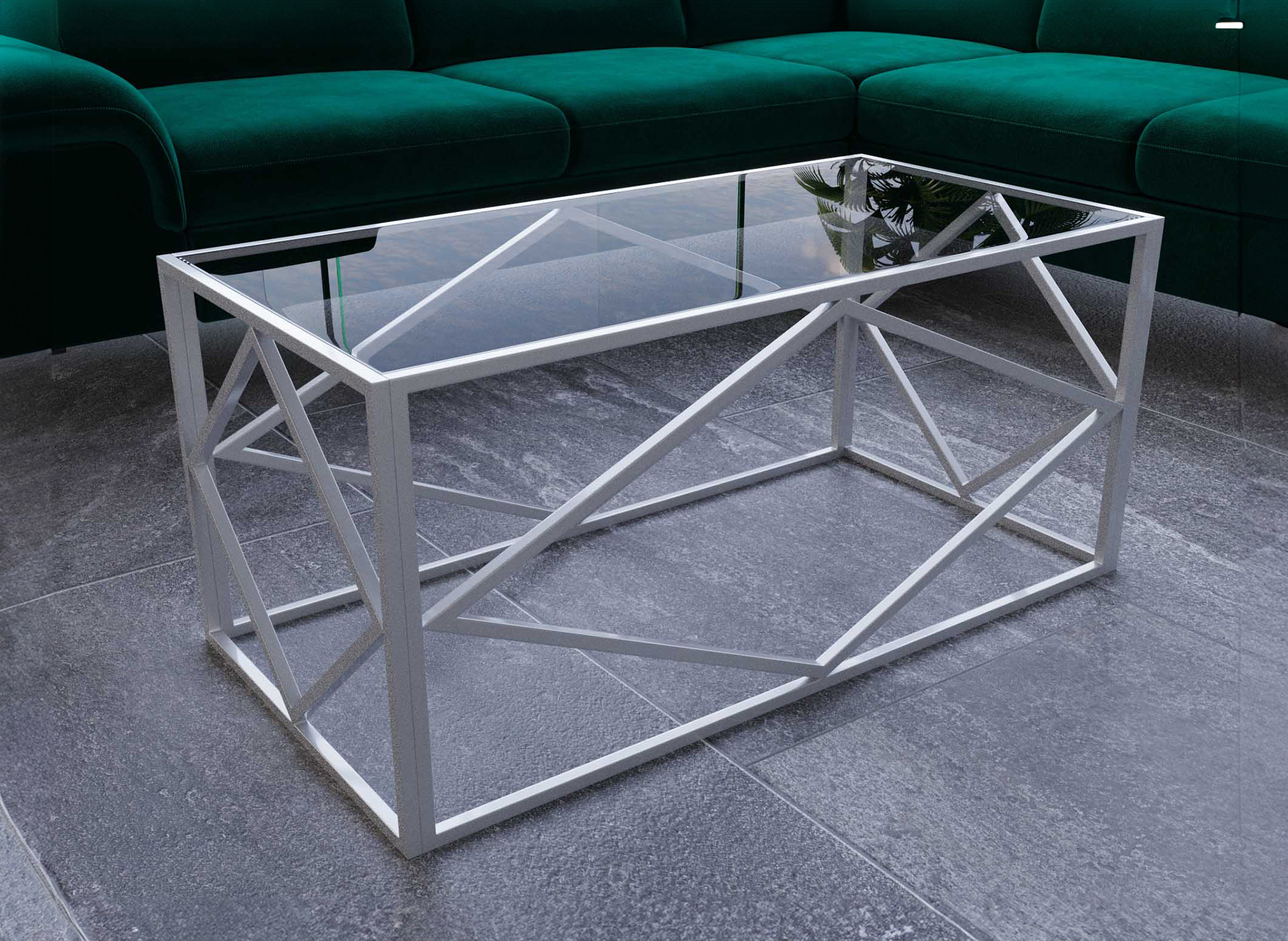 Table basse design en verre et métal rectangulaire ELIO