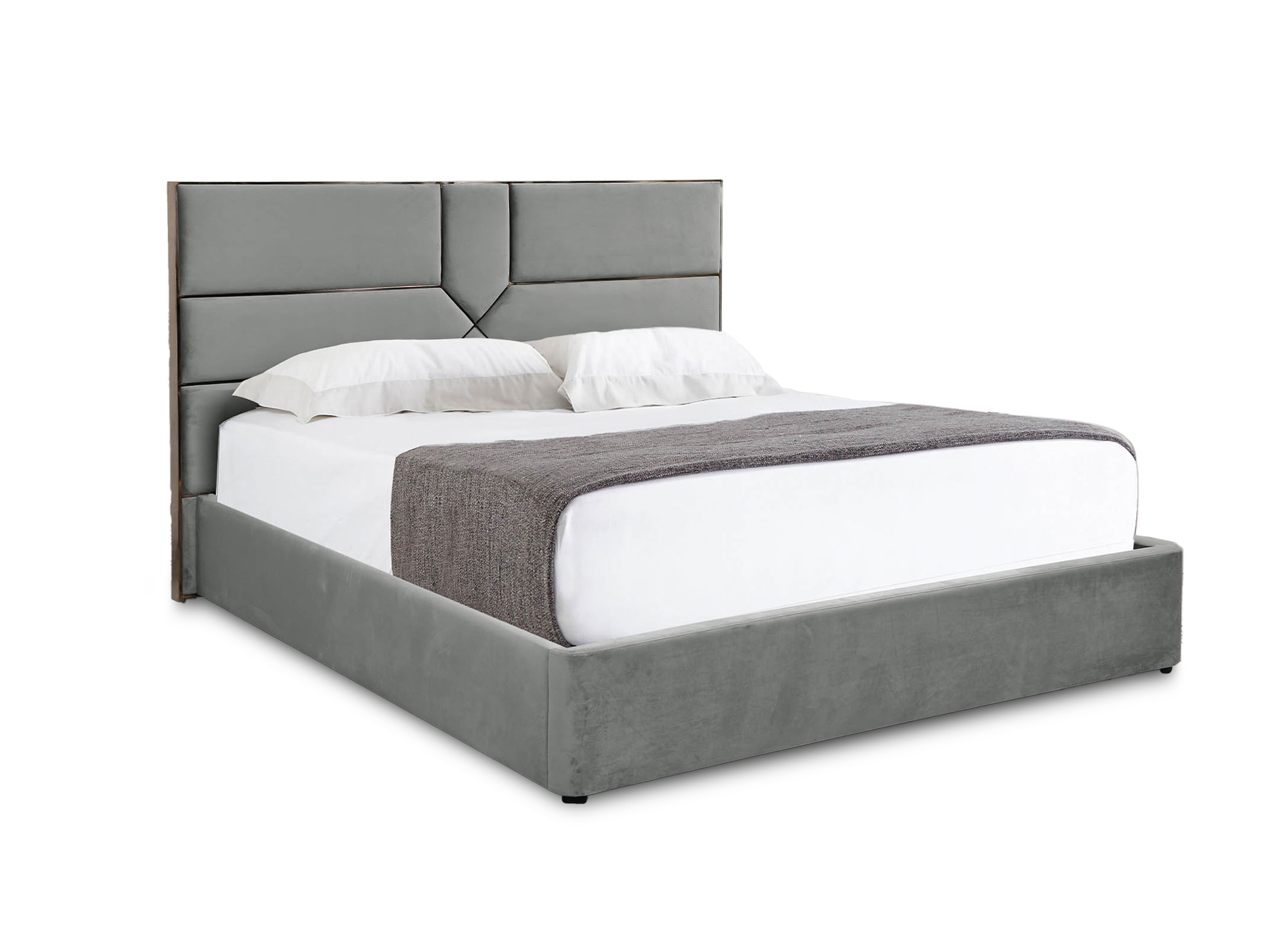 Lit coffre design en velours gris DAVINA 180 x 200 cm