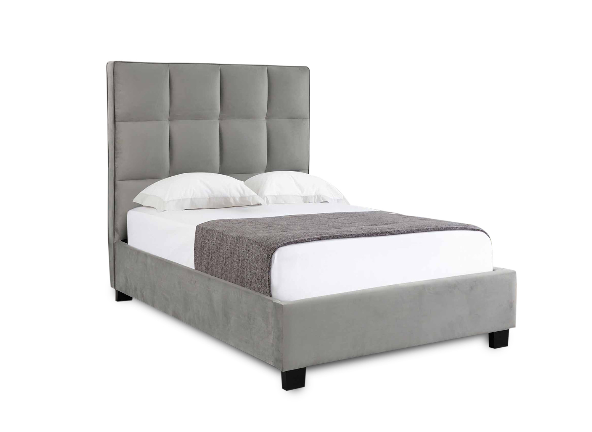 Lit coffre en velours gris design CAROLINE 140 x 190 cm