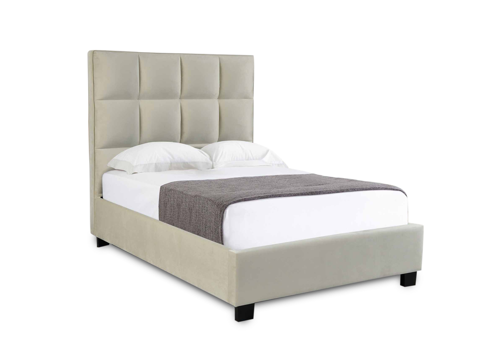 Lit coffre en velours beige design CAROLINE 140 x 190 cm