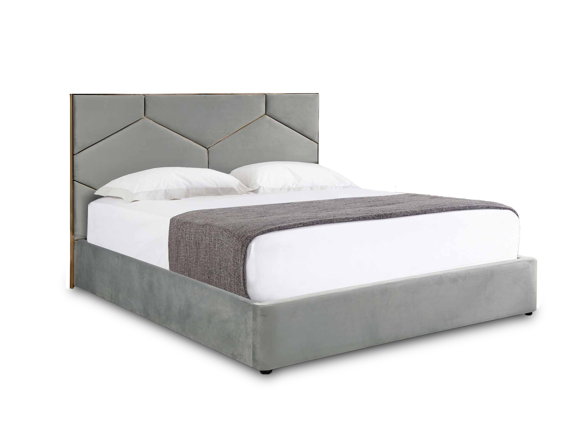 Lit coffre avec tête de lit design en velours gris LARA 160 x 200 cm
