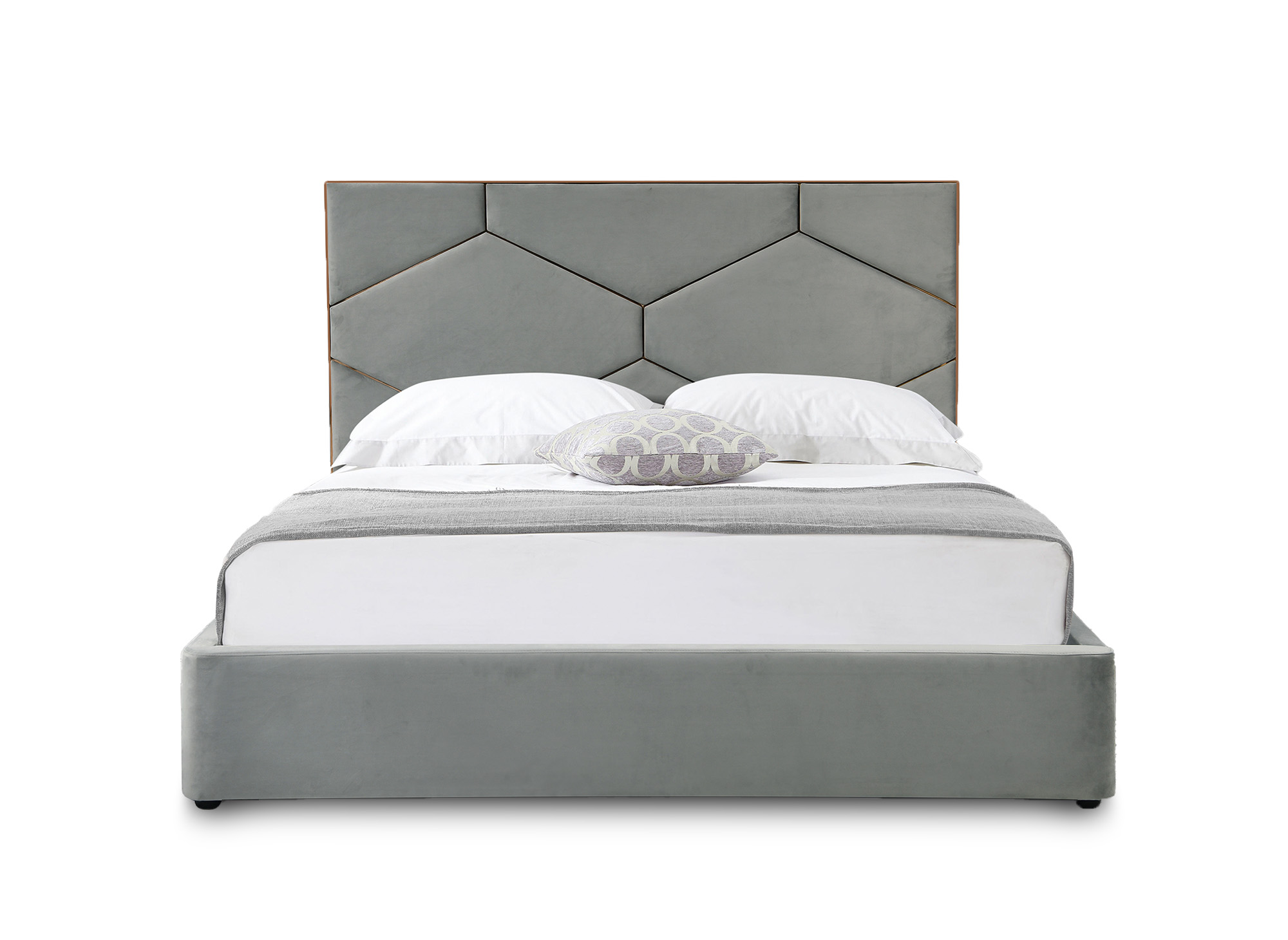 Lit coffre avec tête de lit design en velours gris LARA 160 x 200 cm