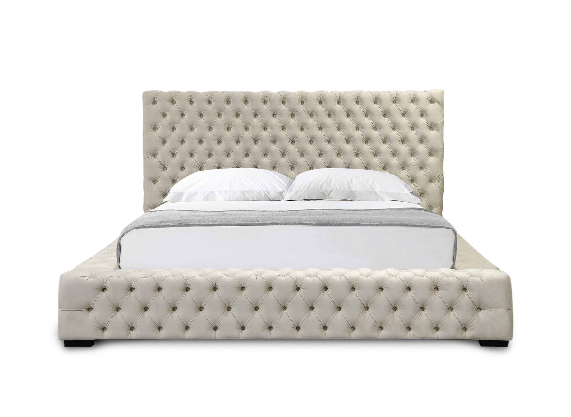 Lit coffre capitonné en velours beige IDALINE 160 x 200 cm