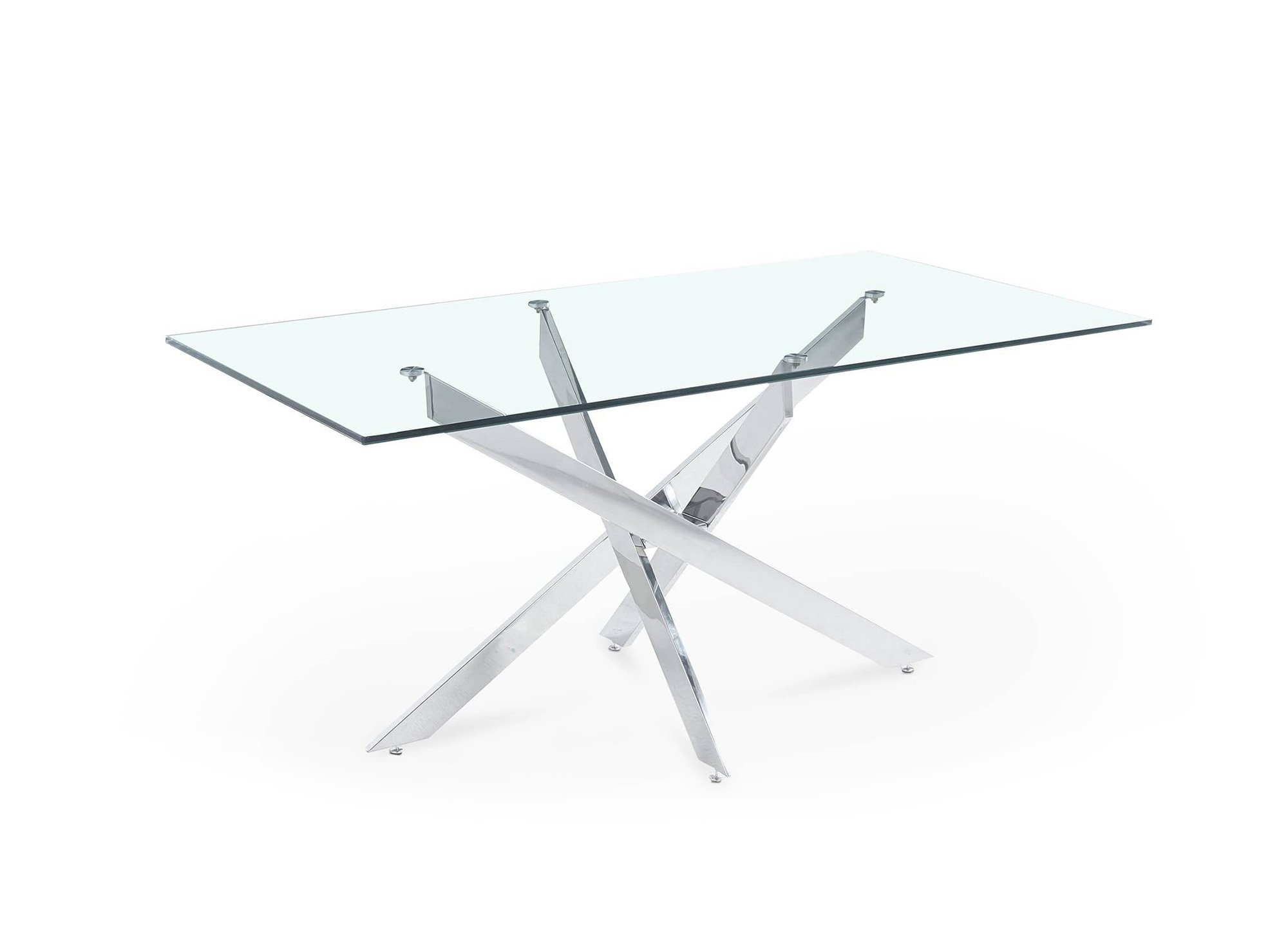 Table à manger design rectangulaire en verre pieds argentés CONNOR